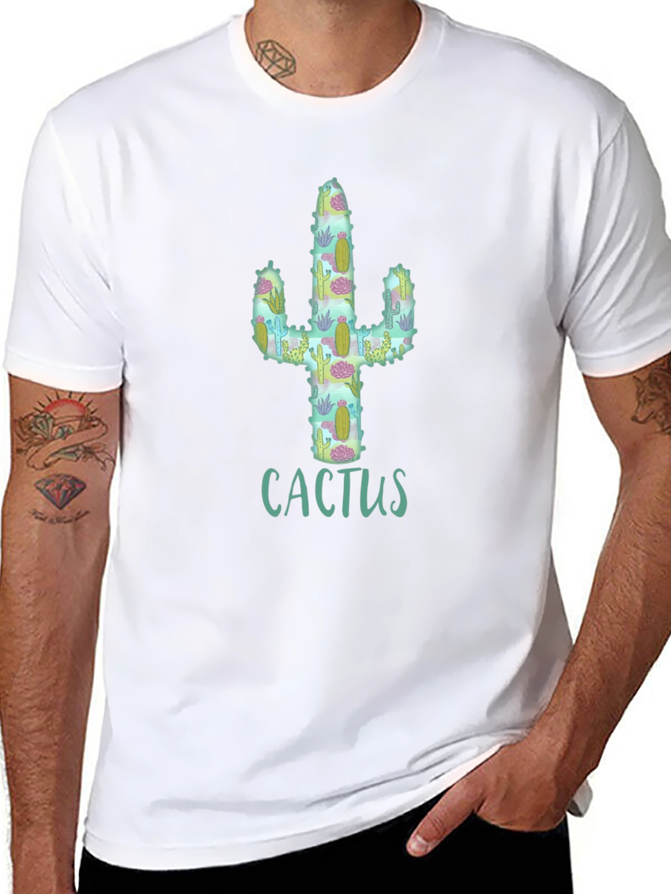 Black Cactus Pattern Graphic T-Shirt view 8
