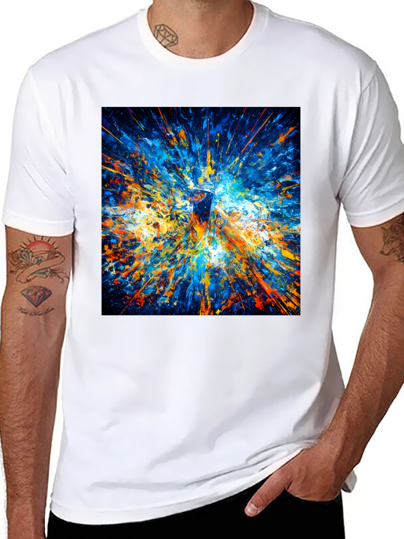 Black Abstract Explosion Art Men's Black T-Shirt view 8