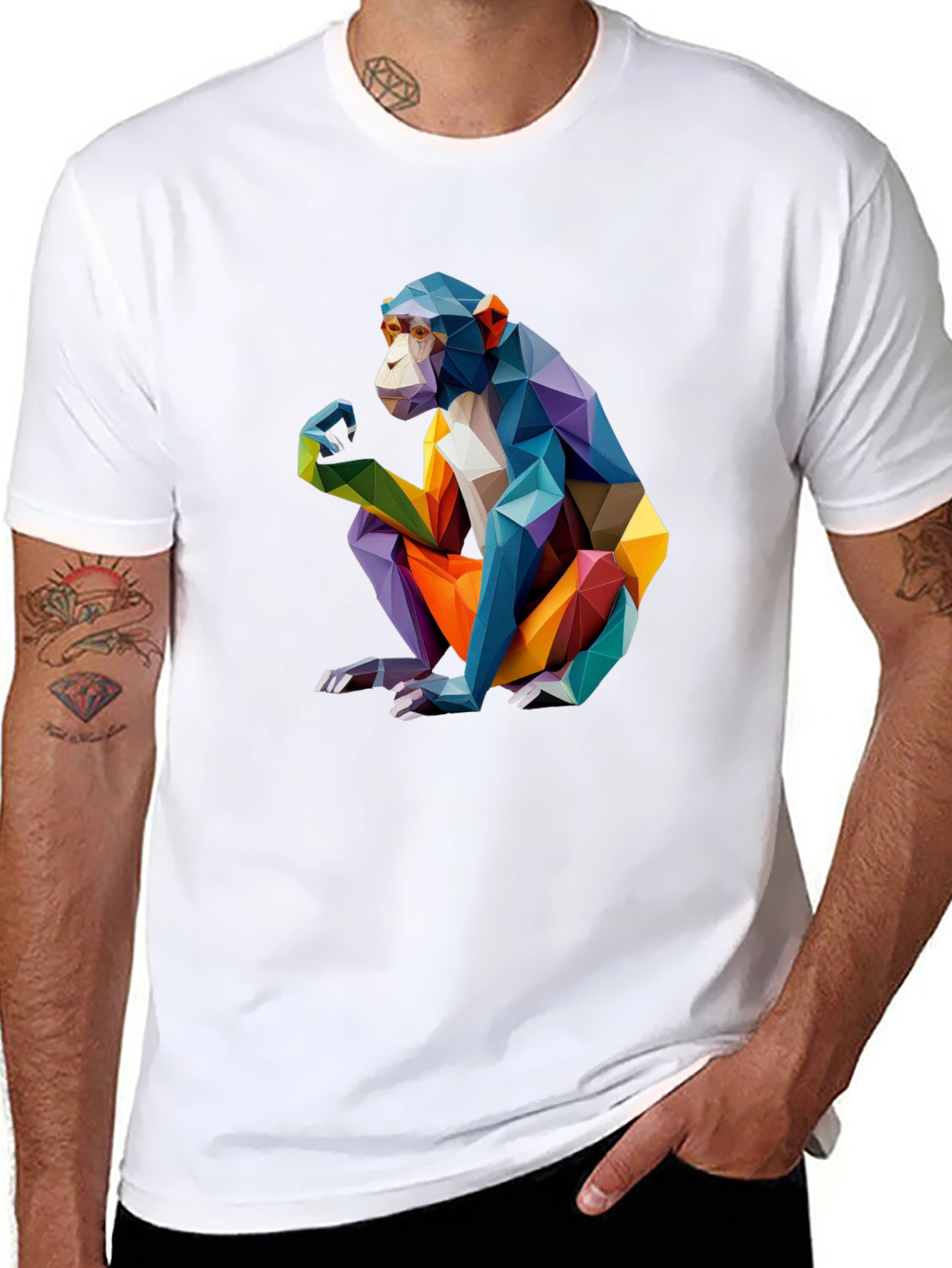 Black Geometric Monkey Graphic Black T-Shirt view 8