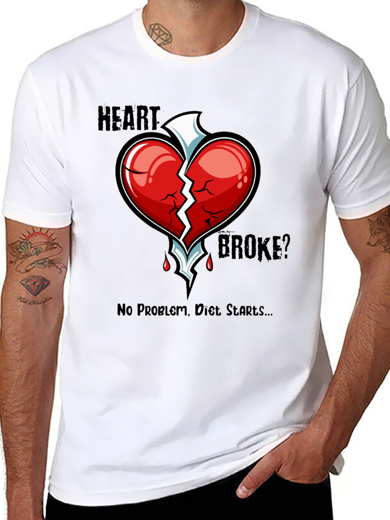 Black Heart Broke? Diet Starts T-Shirt - Funny Graphic Tee view 8
