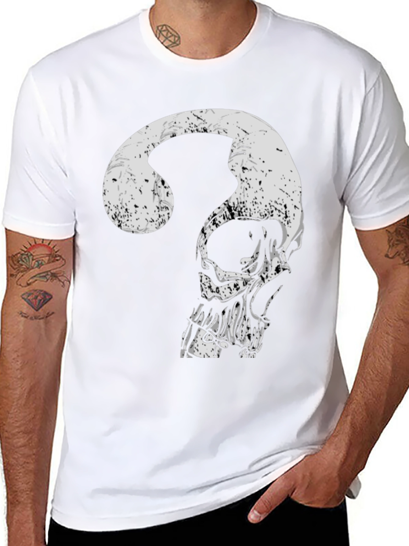Black Skull Question Mark Graphic Tee - Men's Black T-Shirt view 8