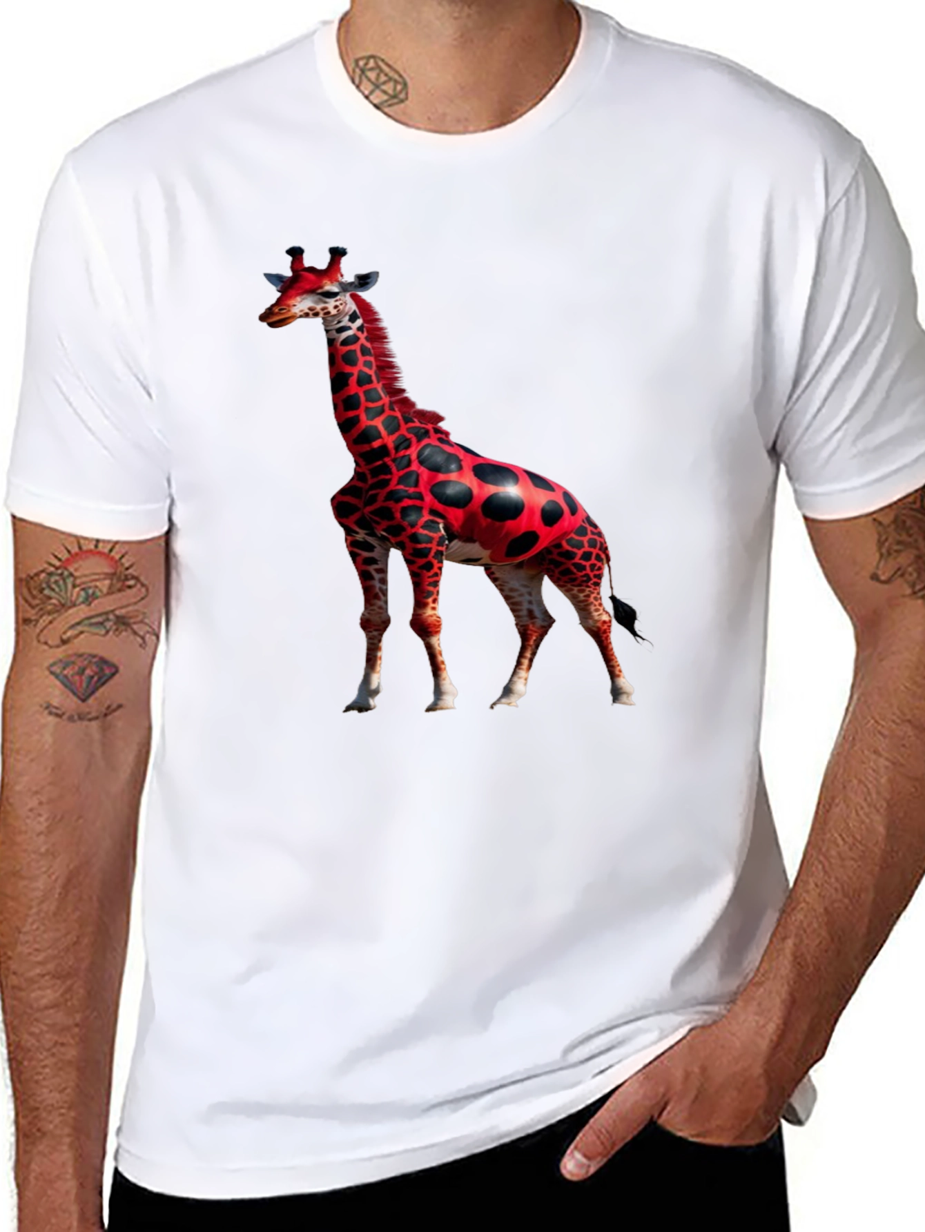 Black Red Giraffe Print Black T-Shirt view 8