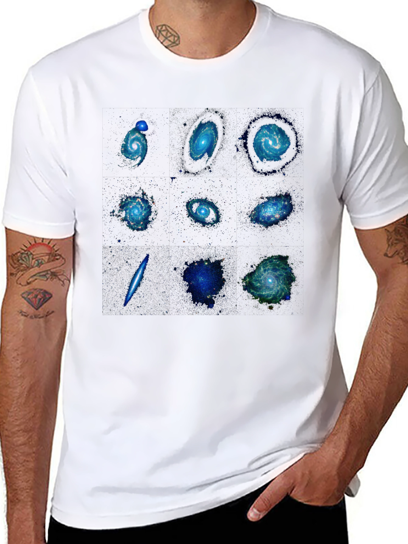 Black Galaxy Print Black T-Shirt - Space Design view 8