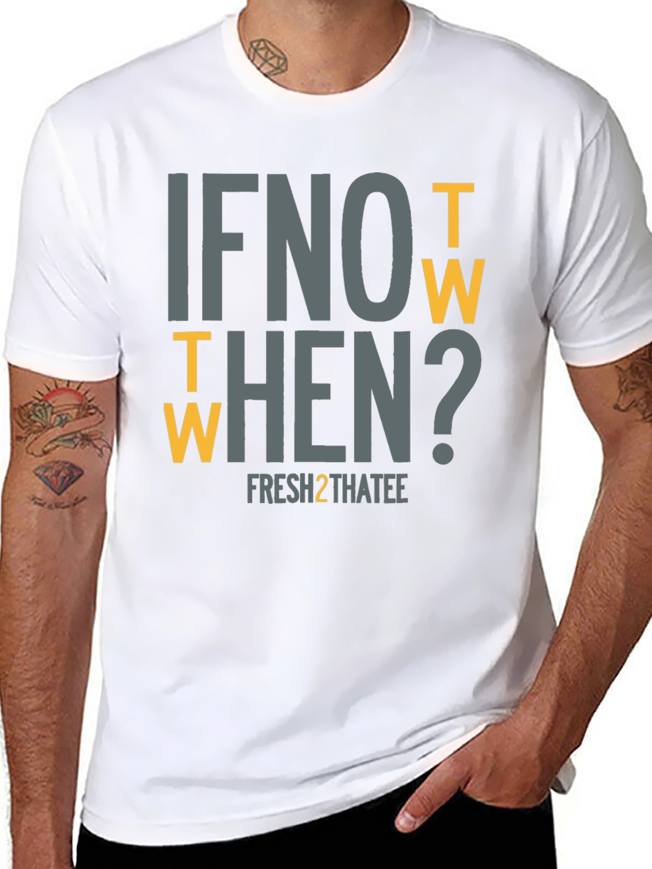 Black If Not Now Then When? Graphic T-Shirt view 8