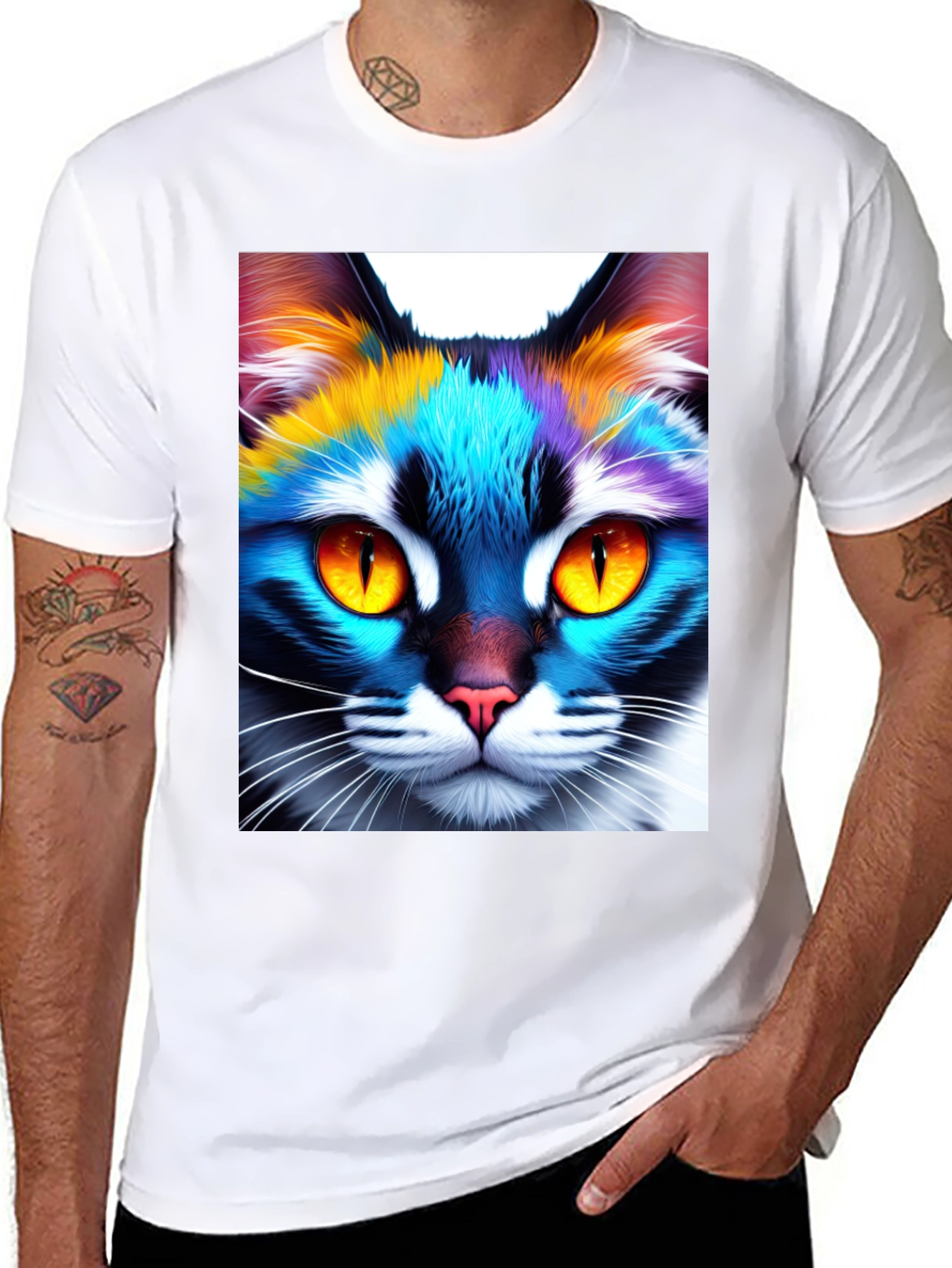 Black Colorful Cat Graphic Tee - Unique Unisex Design view 8