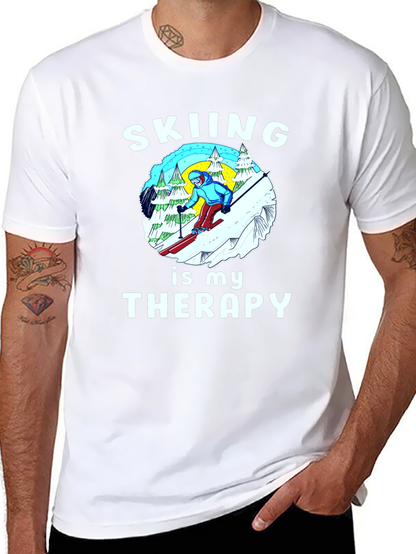 Black Skiing is My Therapy T-Shirt | Winter Sports Apparel view 8