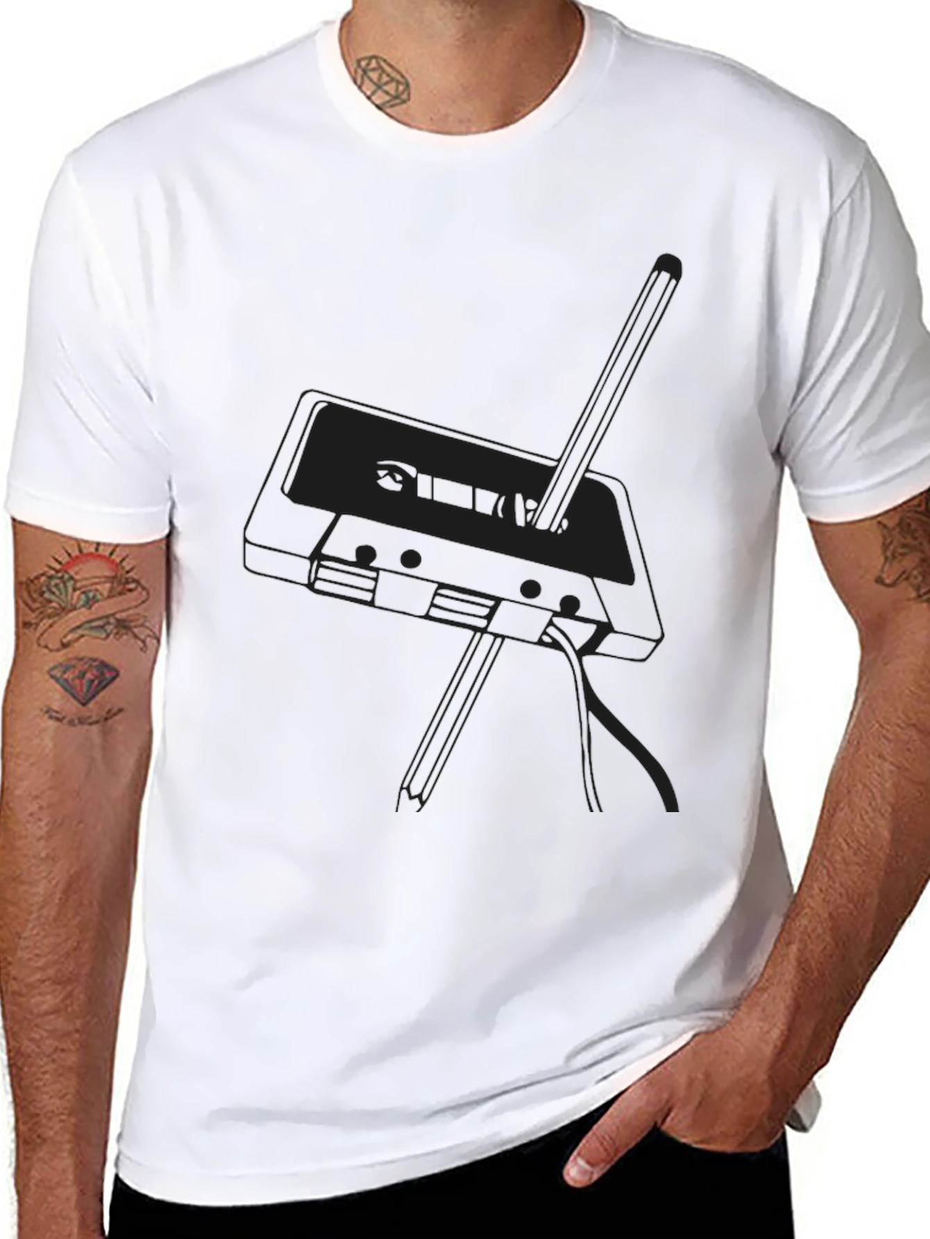 Black Retro Cassette Tape Graphic Tee - Black Cotton Blend view 8