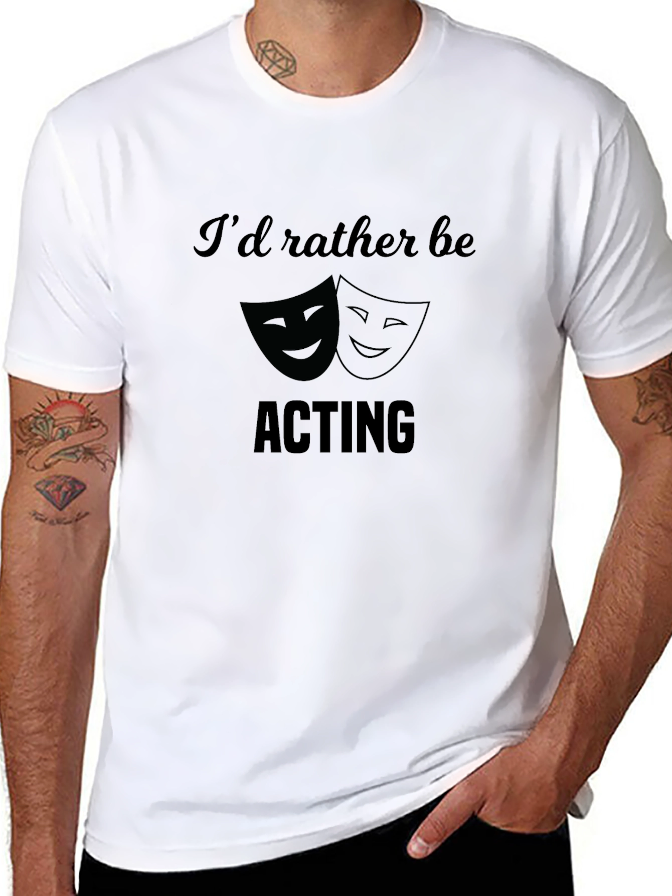 Black Actor's Tee: "I'd Rather Be Acting" - Black T-Shirt view 8