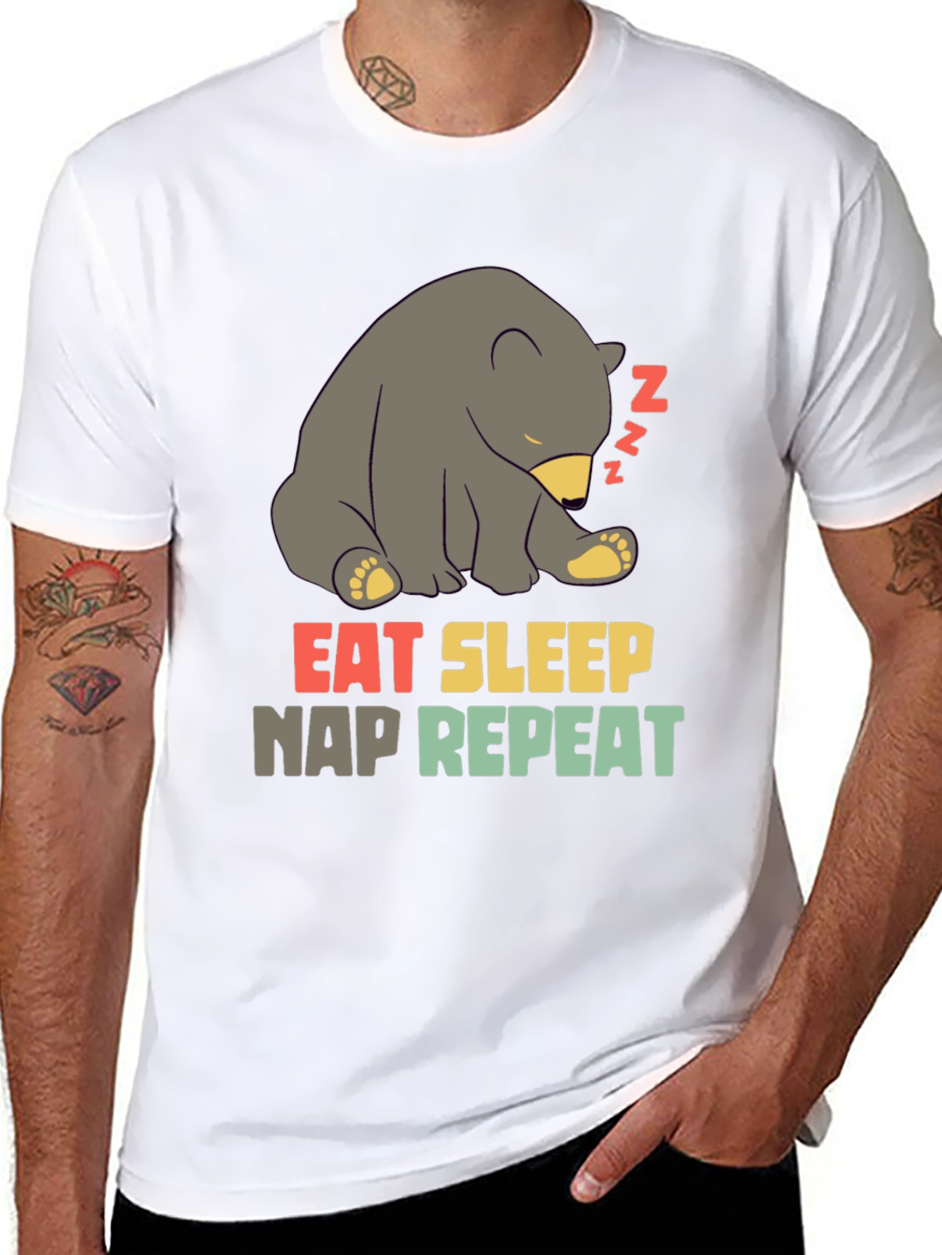 Black Eat Sleep Nap Repeat Bear T-Shirt view 8