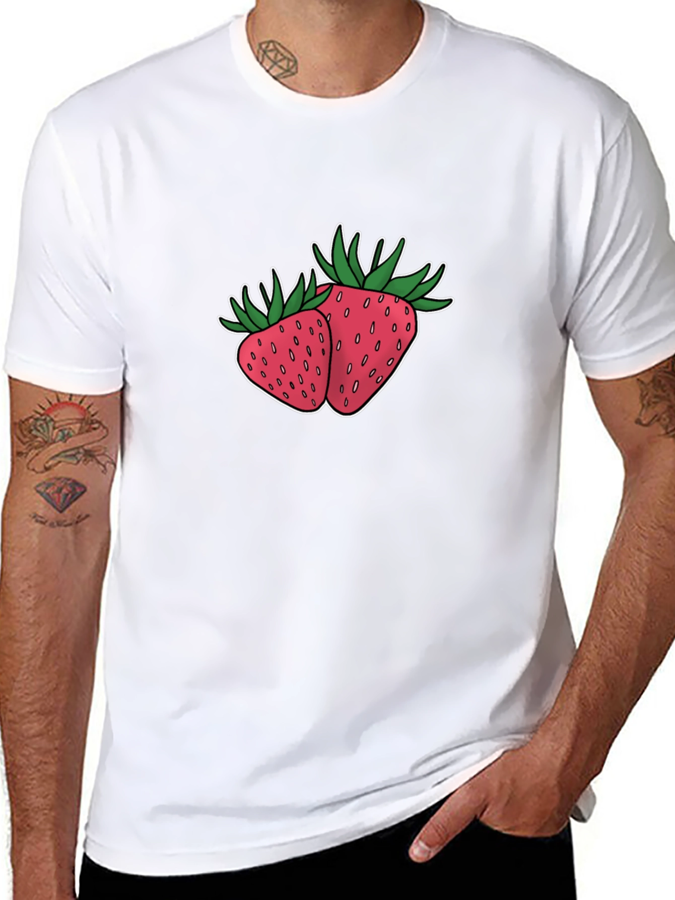Black Strawberry Design Black T-Shirt view 8