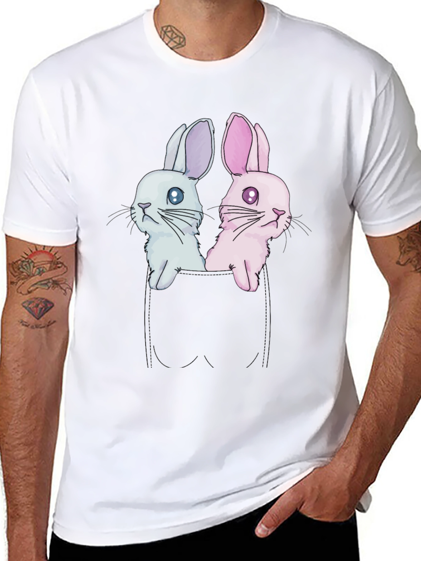 Black Cute Bunny Pocket Tee - Adorable Graphic T-Shirt view 8