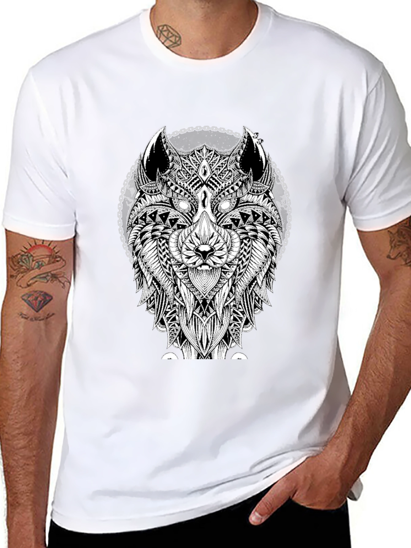 Black Wolf Graphic Tee - Black Cotton T-Shirt view 8