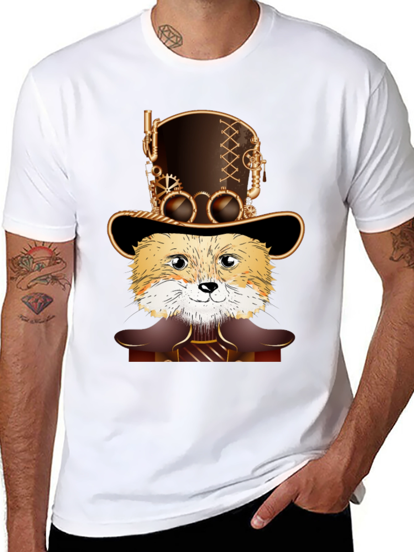 Black Steampunk Fox T-Shirt - Unique Design view 8