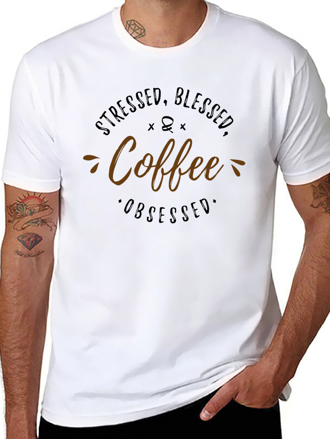 Black Stressed Blessed Coffee Obsessed Black T-Shirt view 8