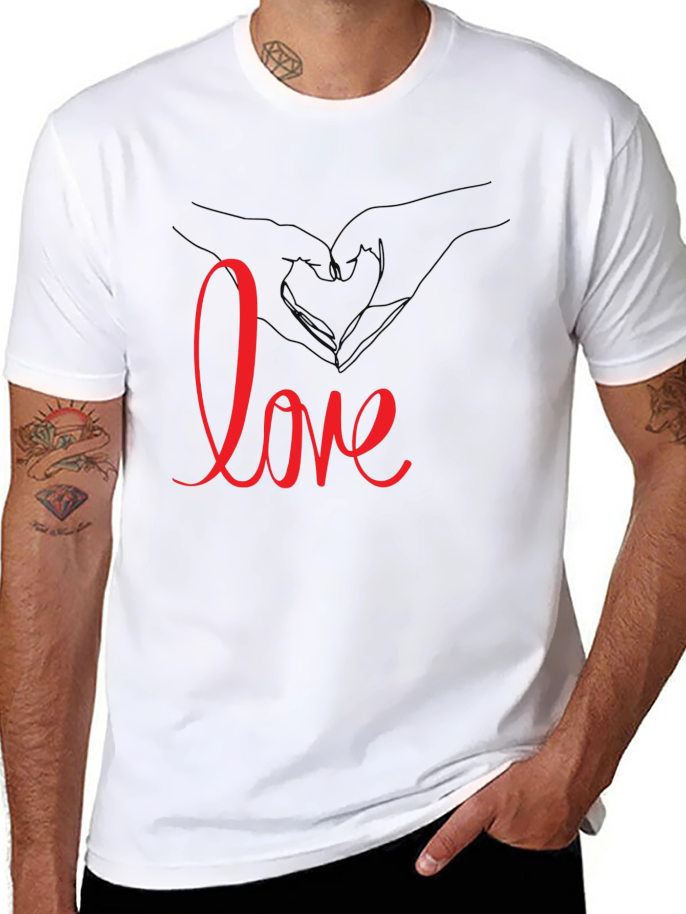 Black Love Heart Hands Graphic Tee - Black Casual T-Shirt view 8