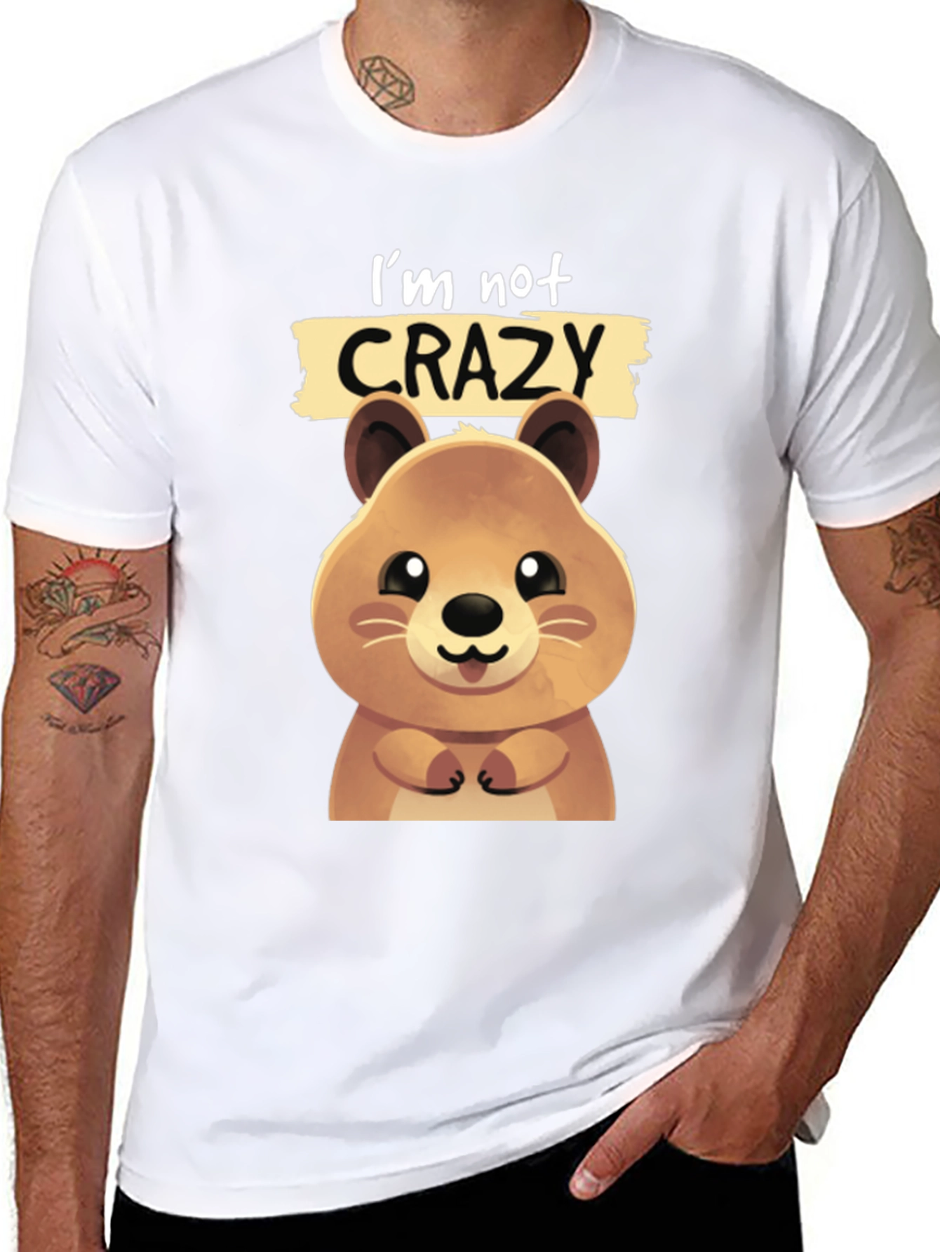 Black Cute Quokka 'I'm Not Crazy' Graphic T-Shirt view 8