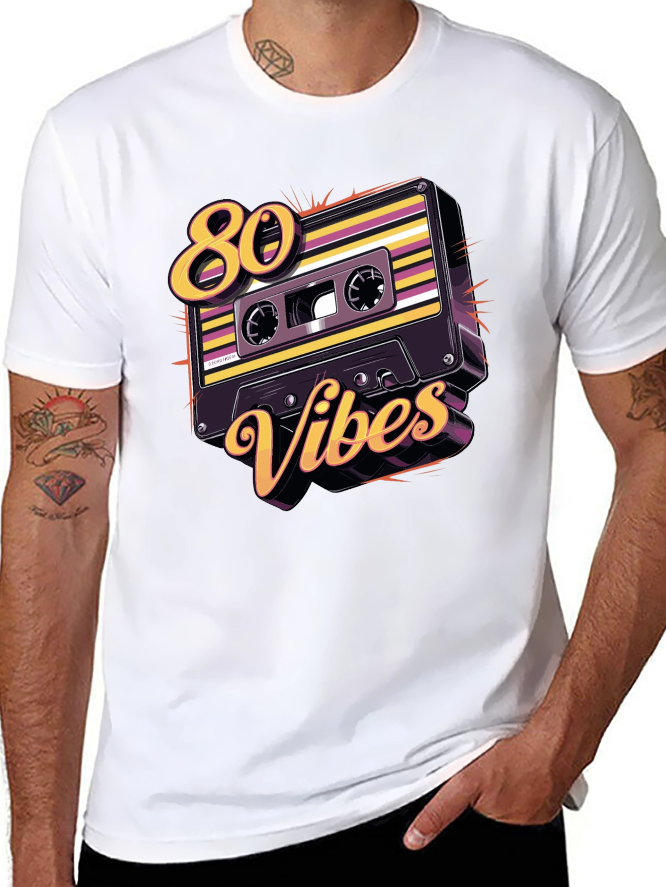 Black Retro 80s Vibes Cassette Tape Graphic Tee view 8