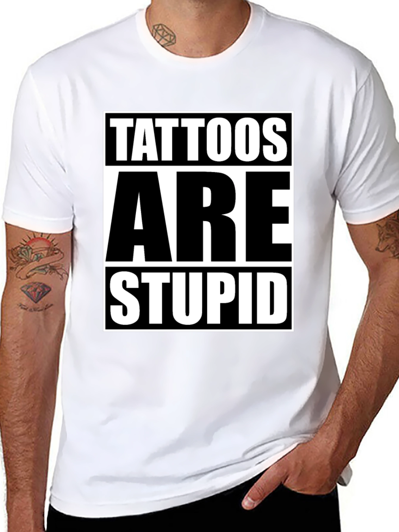 Black Tattoos Are Stupid Graphic Tee - Anti Tattoo Humor T-Shirt view 8