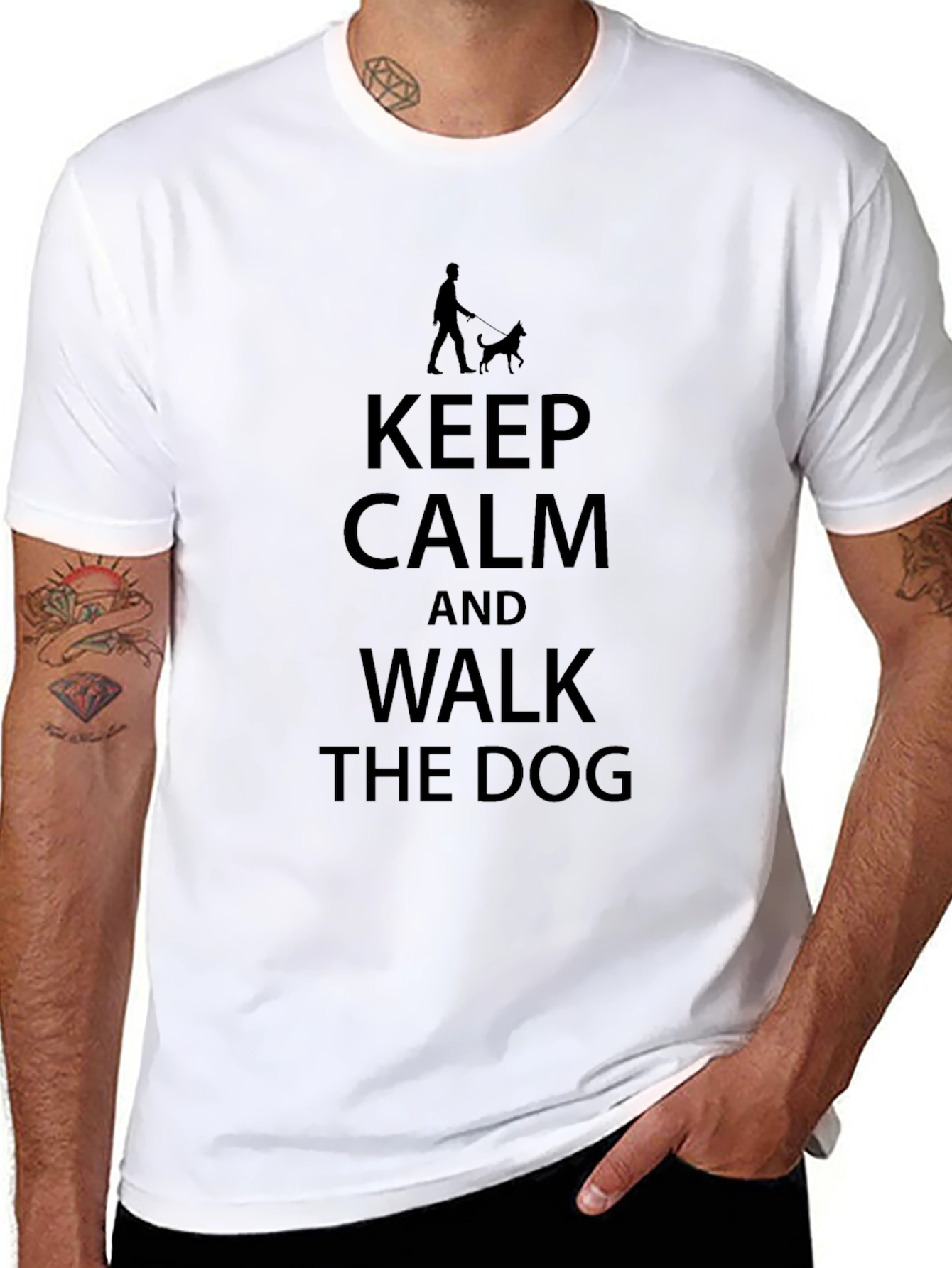 Black Keep Calm and Walk the Dog T-Shirt - Black view 8