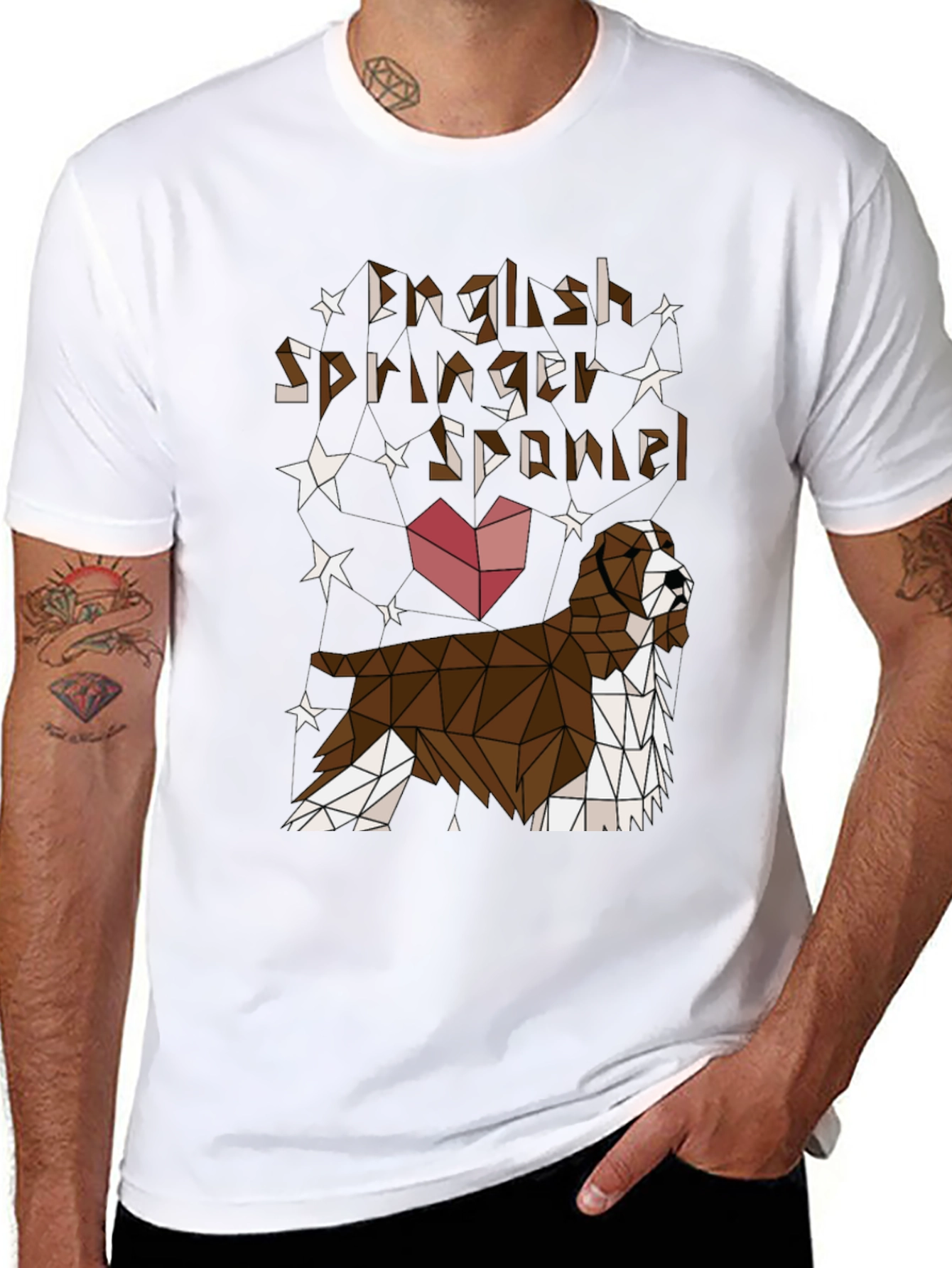 Black English Springer Spaniel Geometric T-Shirt view 8