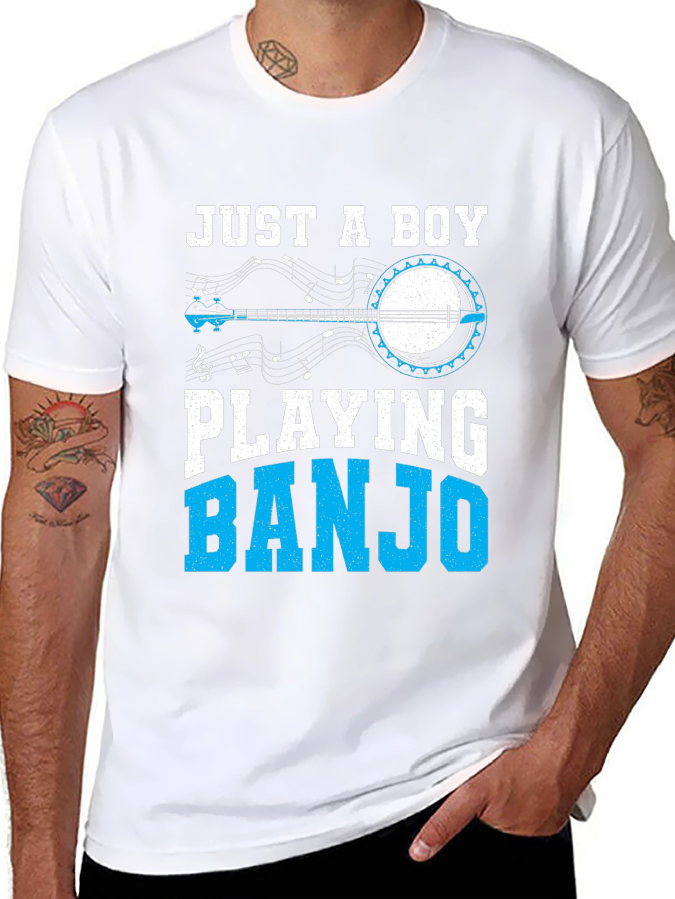 Black Just a Boy Playing Banjo T-Shirt view 8