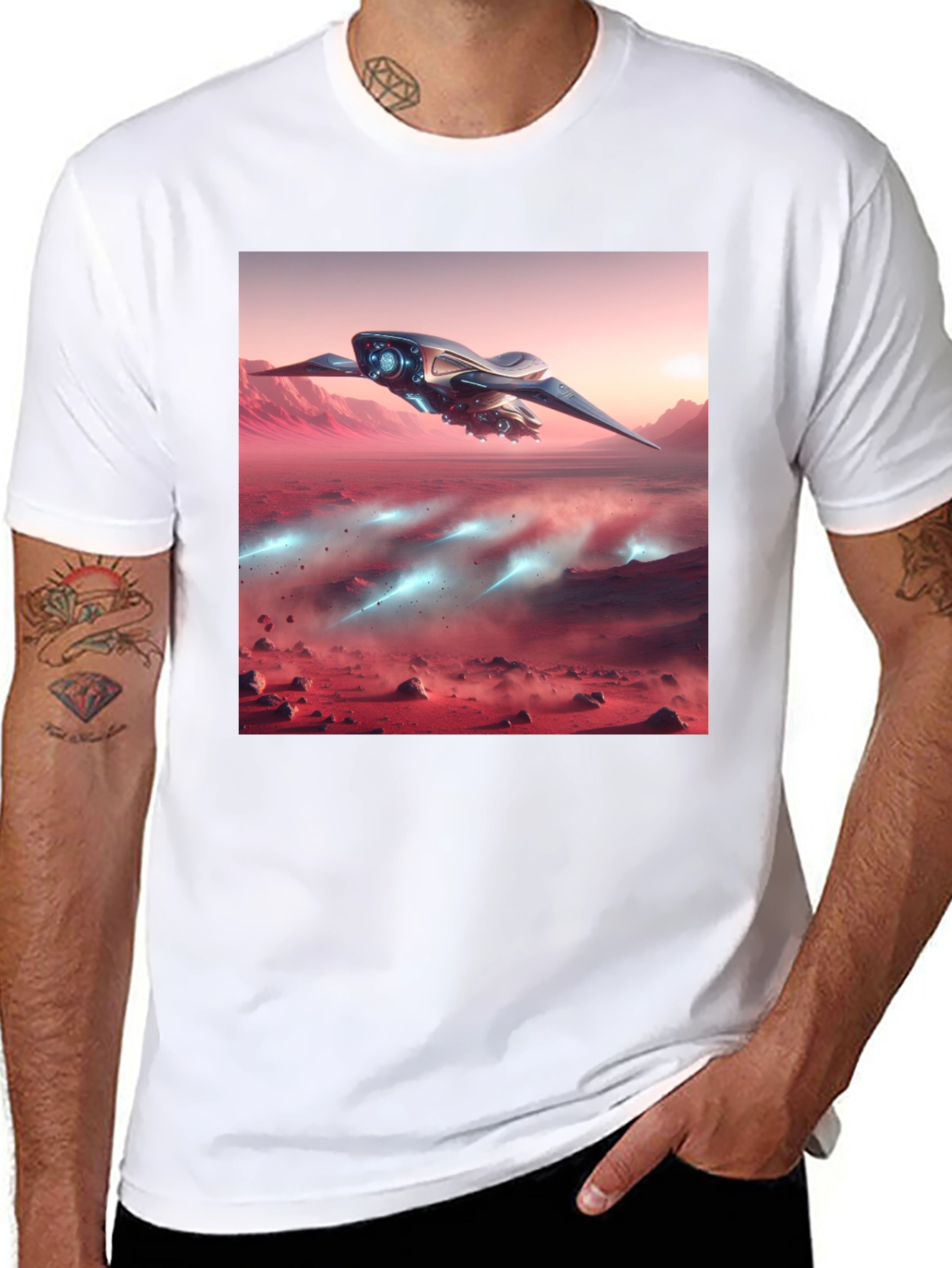 Black Sci-Fi Spaceship Graphic Tee - Black view 8