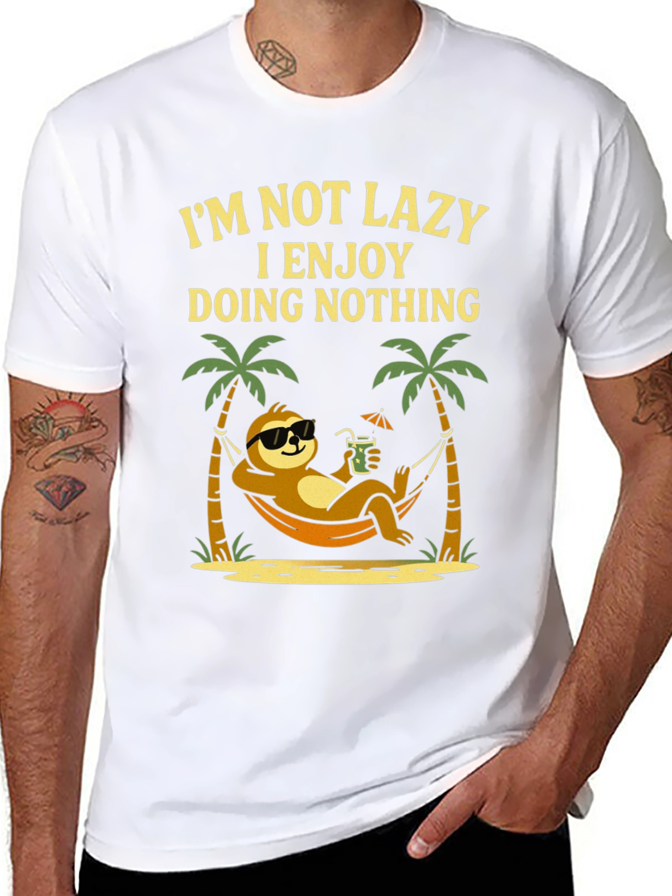 Black Lazy Sloth Beach T-Shirt - Enjoy Doing Nothing view 8