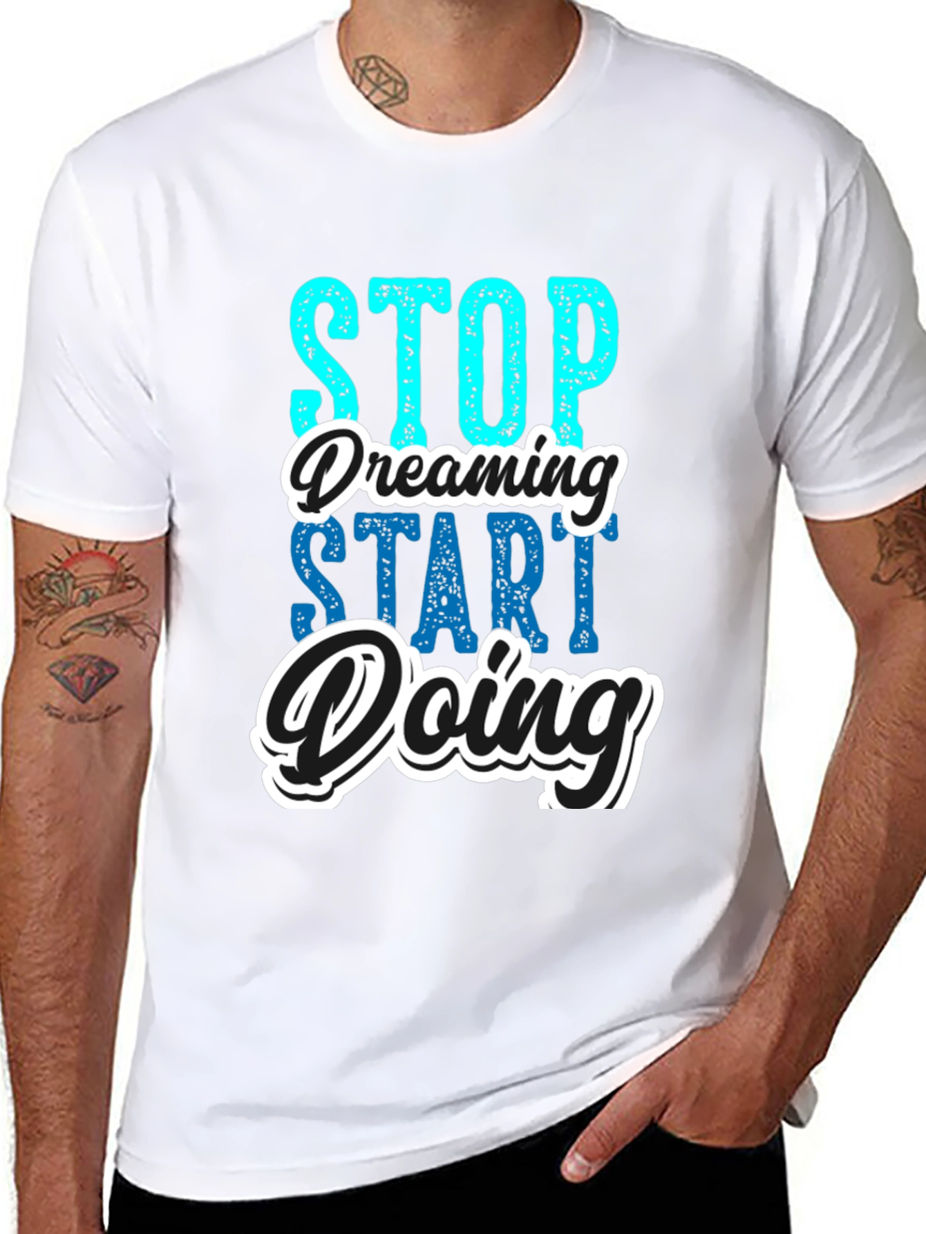Black Stop Dreaming Start Doing Black Graphic Tee view 8