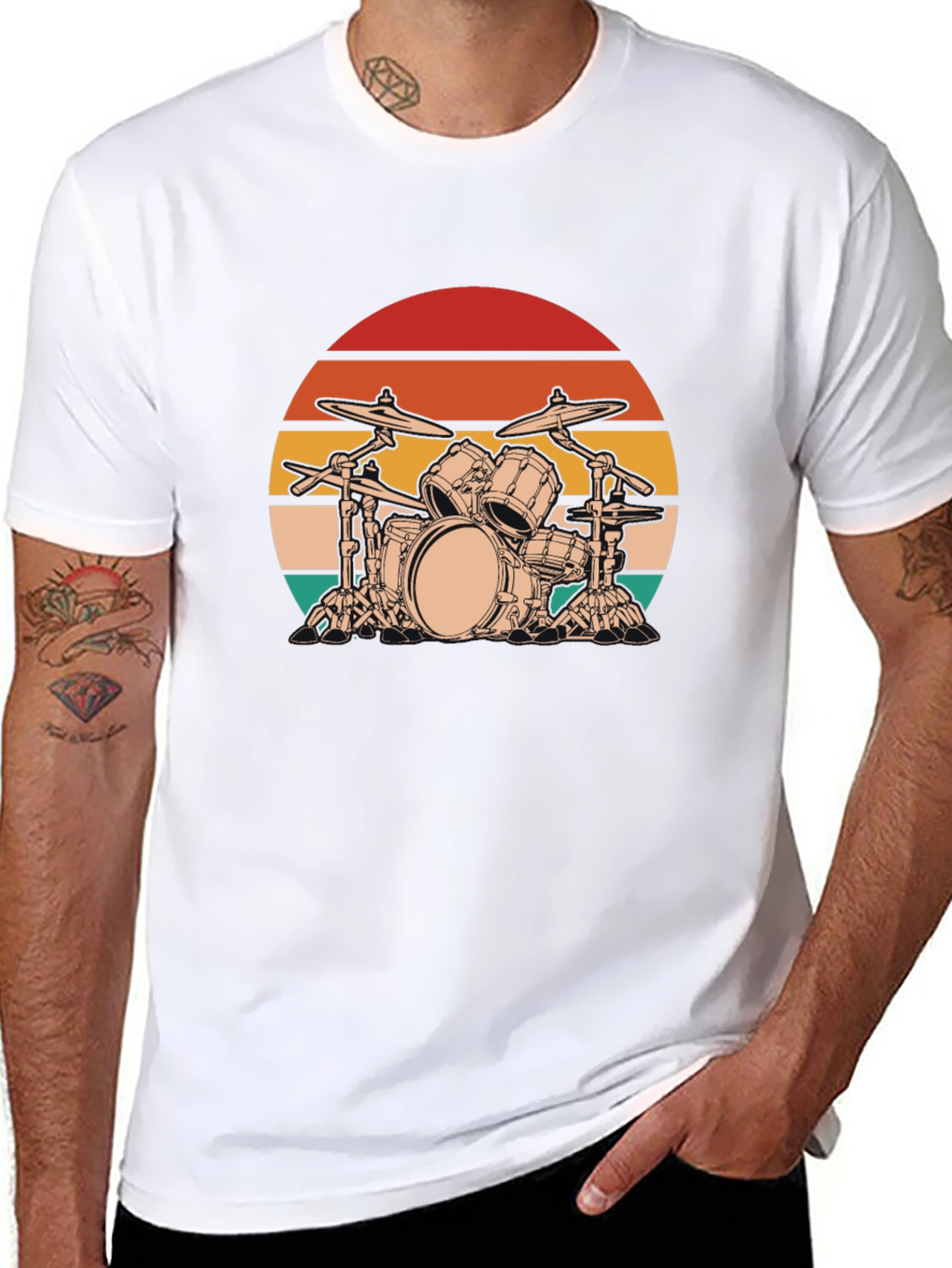 Black Retro Drum Set Graphic Tee - Black Cotton Blend view 8