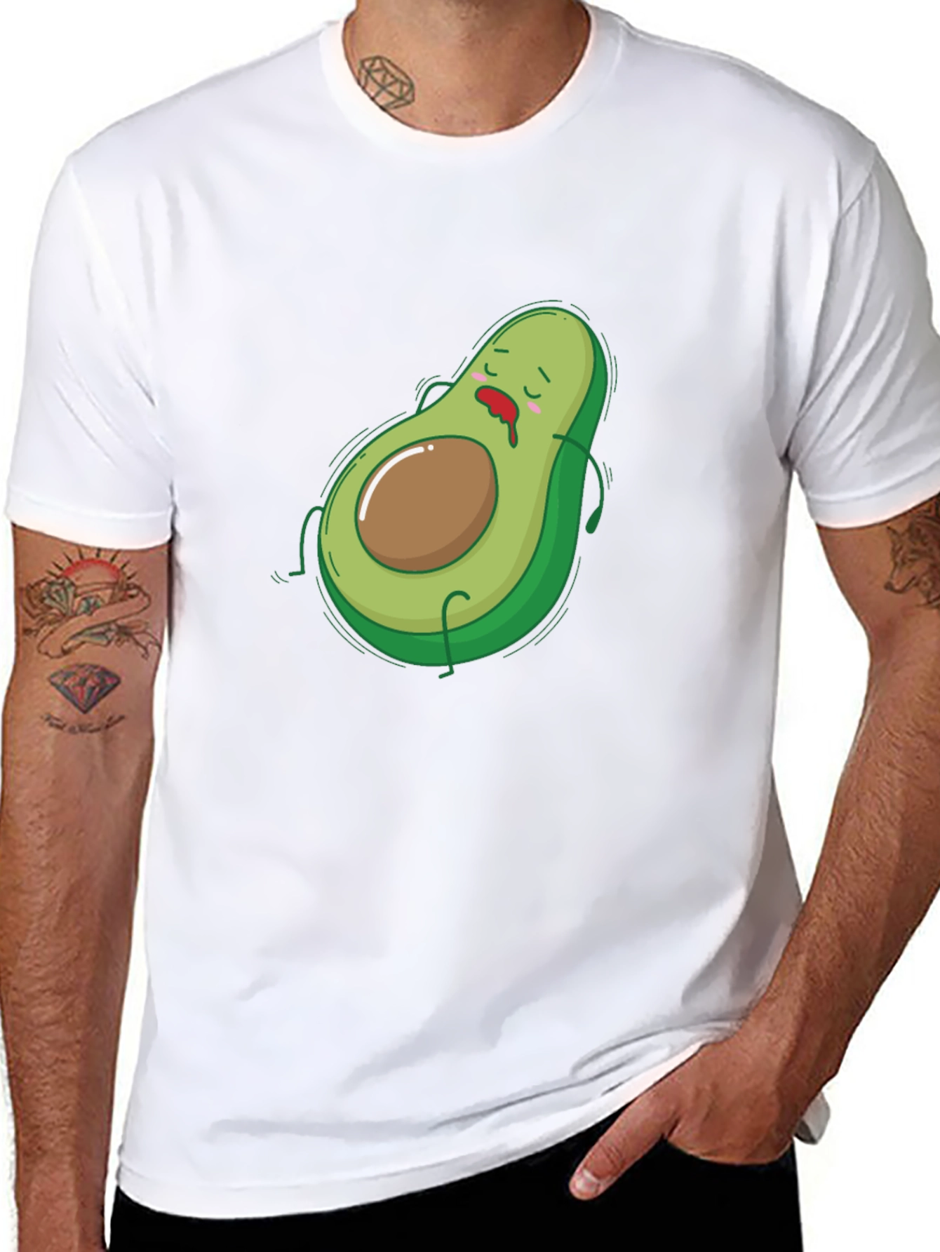 Black Funny Avocado Graphic T-Shirt - Black Cotton Tee view 8
