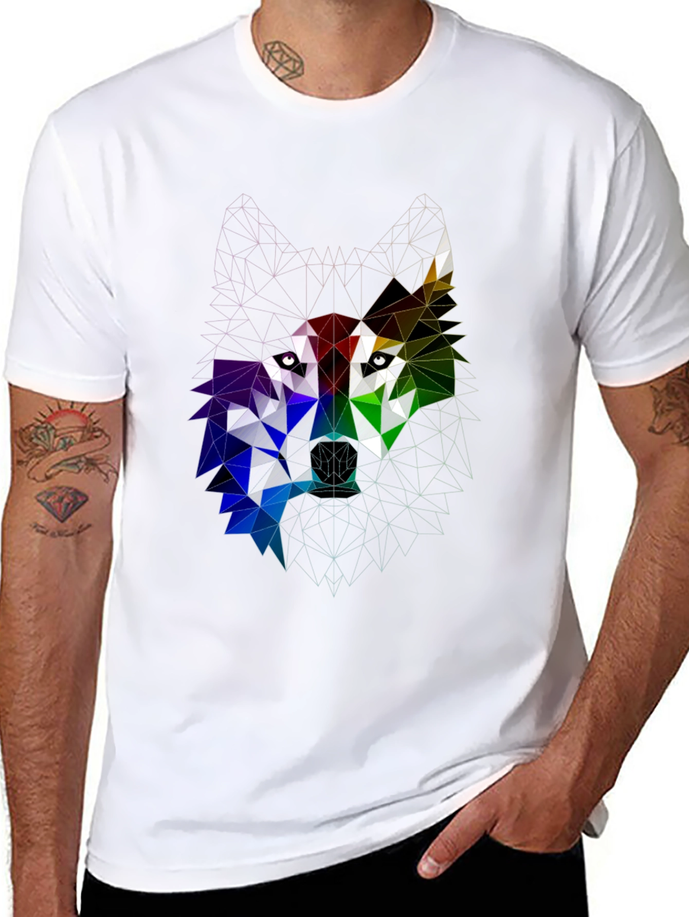 Black Geometric Wolf Head Graphic Tee - Bold Modern Design view 8