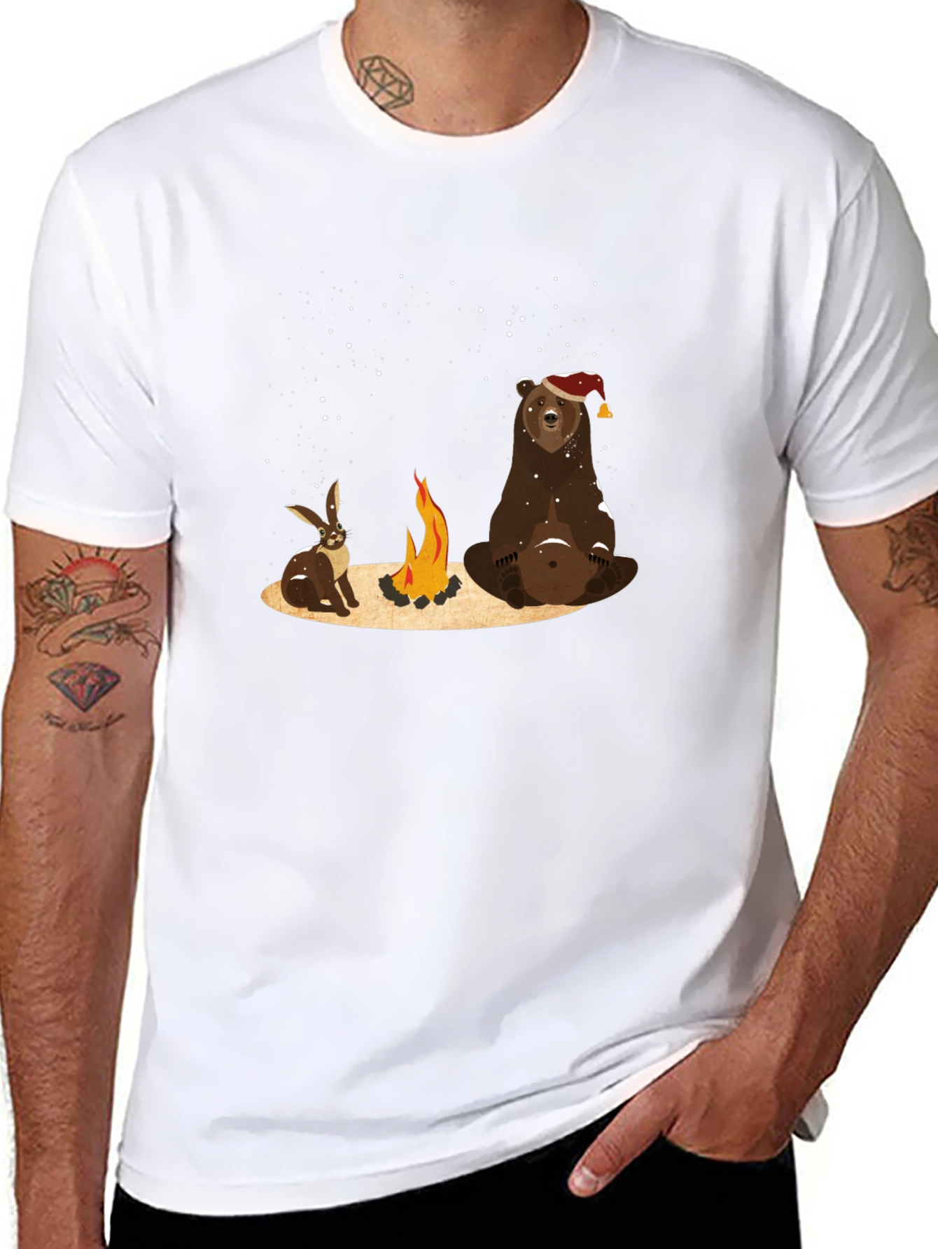 Black Bear and Bunny Campfire T-Shirt - Cozy and Cute view 8
