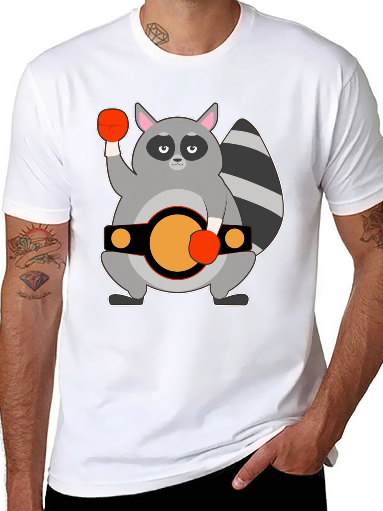 Black Raccoon Boxer Graphic Tee - Black Cotton T-Shirt view 8