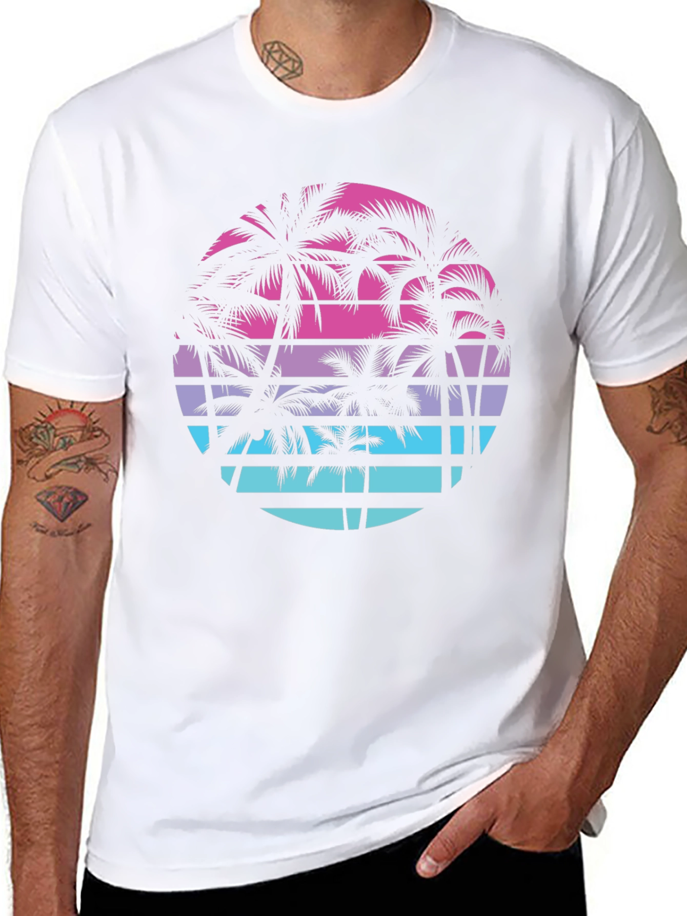 Black Retro Palm Tree Sunset T-Shirt view 8