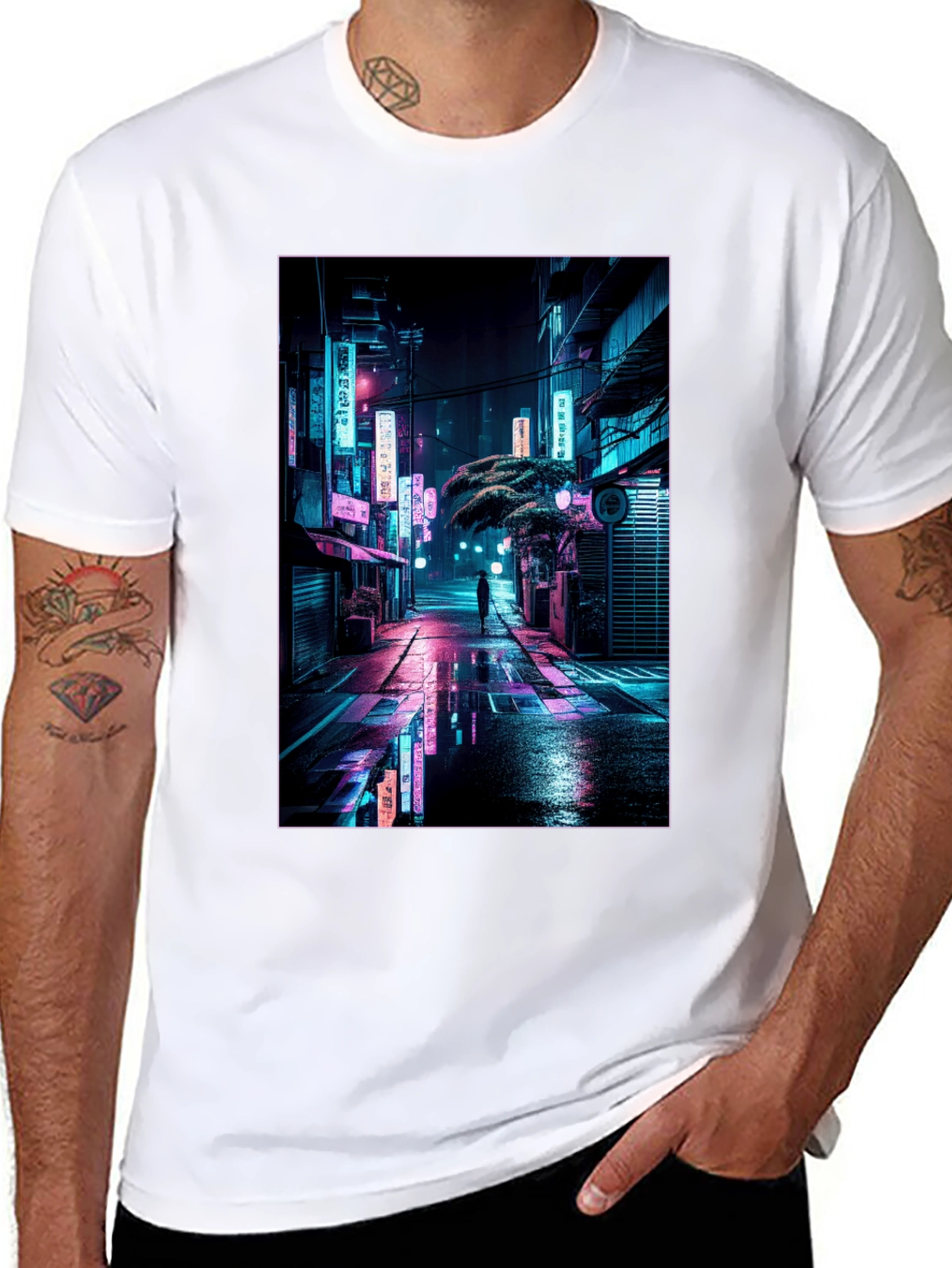 Black Neon Cityscape Graphic Tee view 8