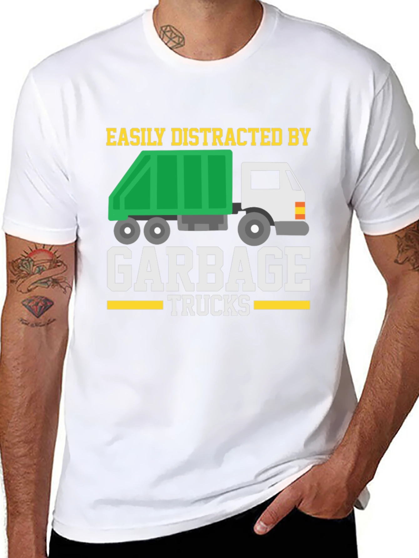 Black Easily Distracted by Garbage Trucks T-Shirt view 8
