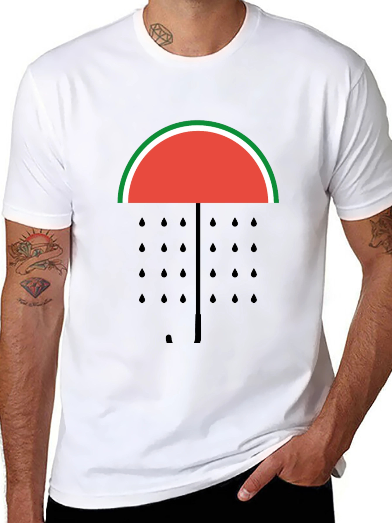 Black Watermelon Umbrella T-Shirt - Fruit Graphic Tee view 8