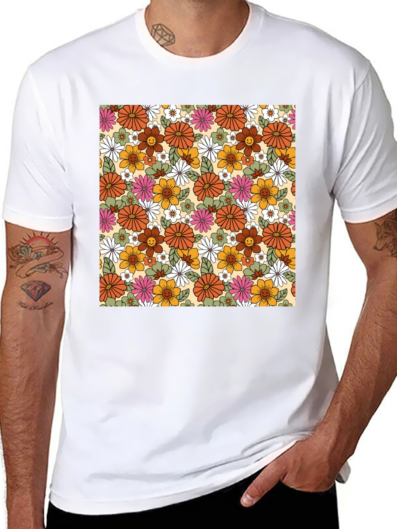Black Retro Floral T-Shirt - Vintage Style view 8