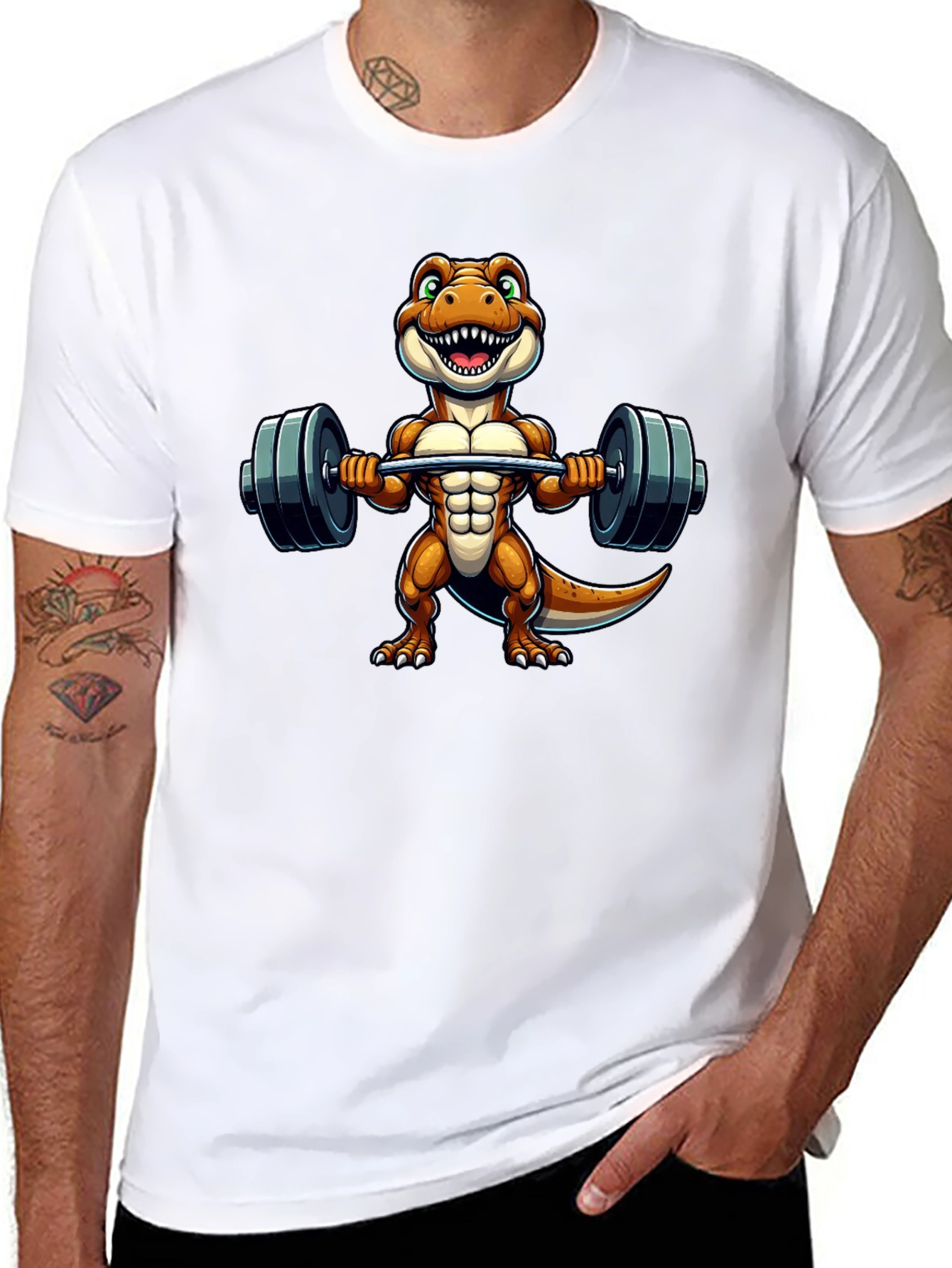 Black Dino Gym T-Shirt - Black Cotton Fitness Tee view 8