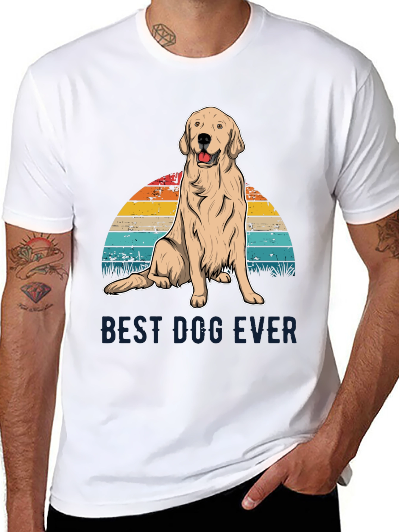 Black Best Dog Ever Graphic Tee - Golden Retriever Sunset T-Shirt view 8