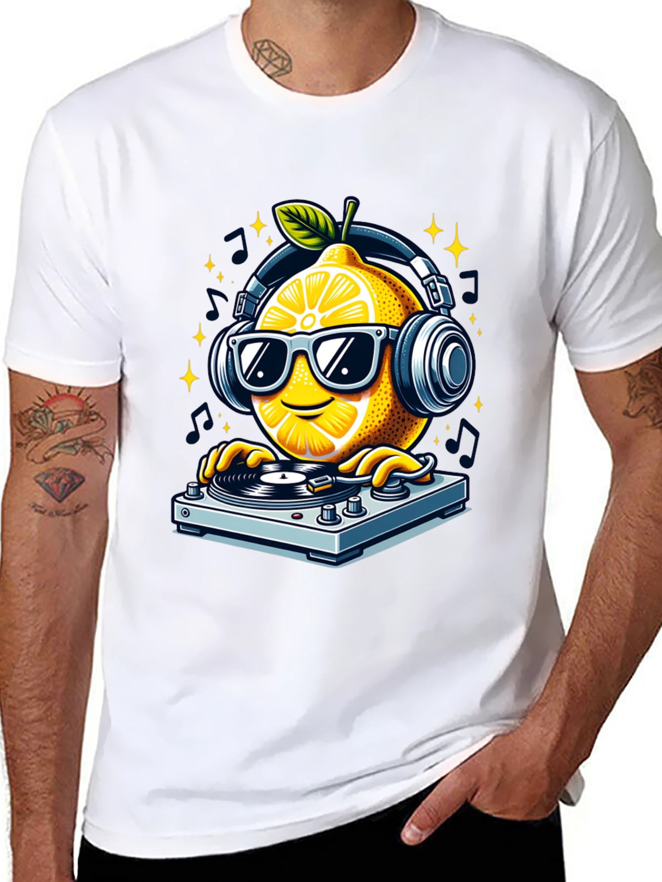 Black DJ Lemon Graphic T-Shirt - Funky Turntable Design view 8