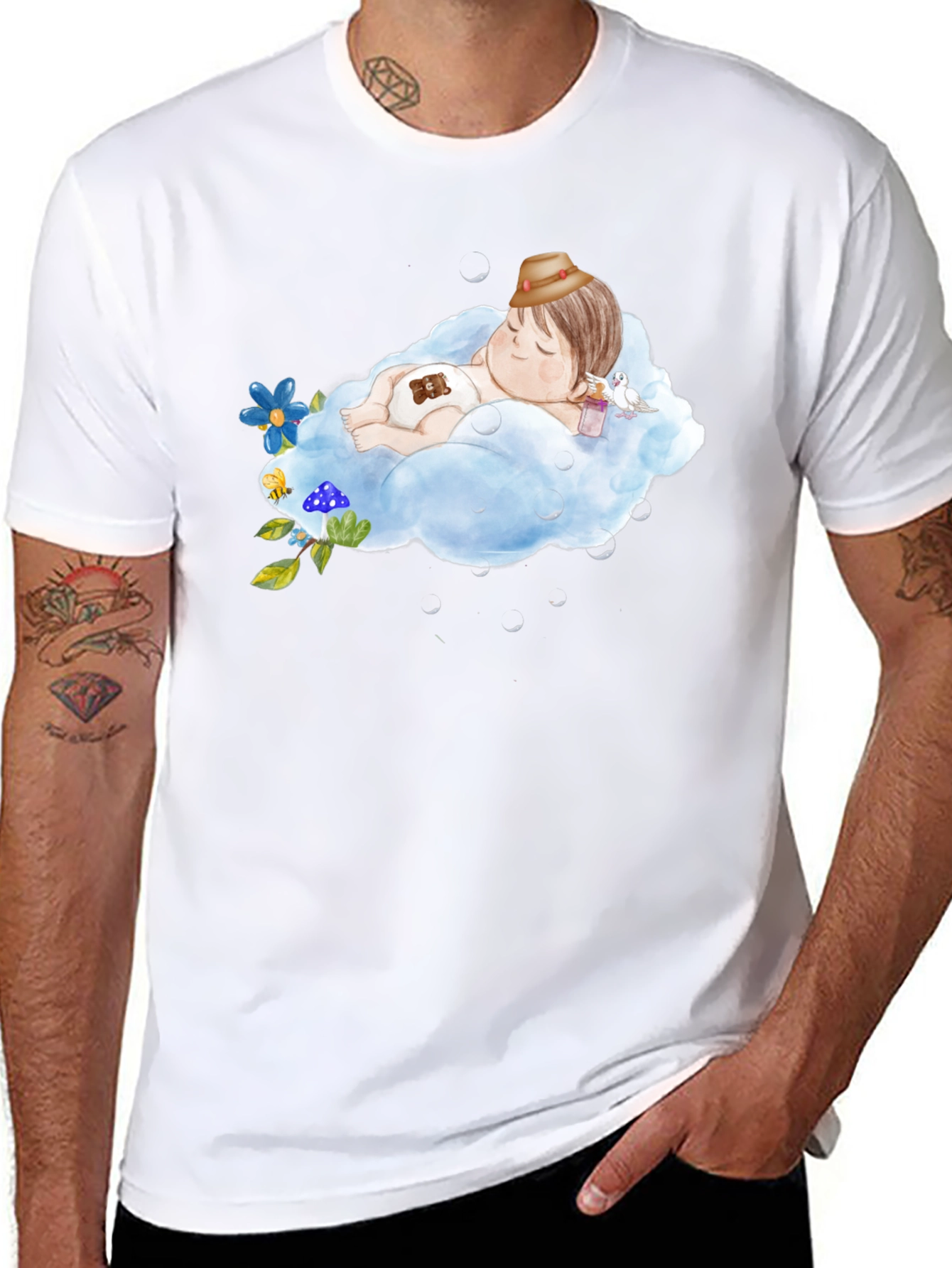 Dreamy Kid on Cloud Black T-Shirt - 8