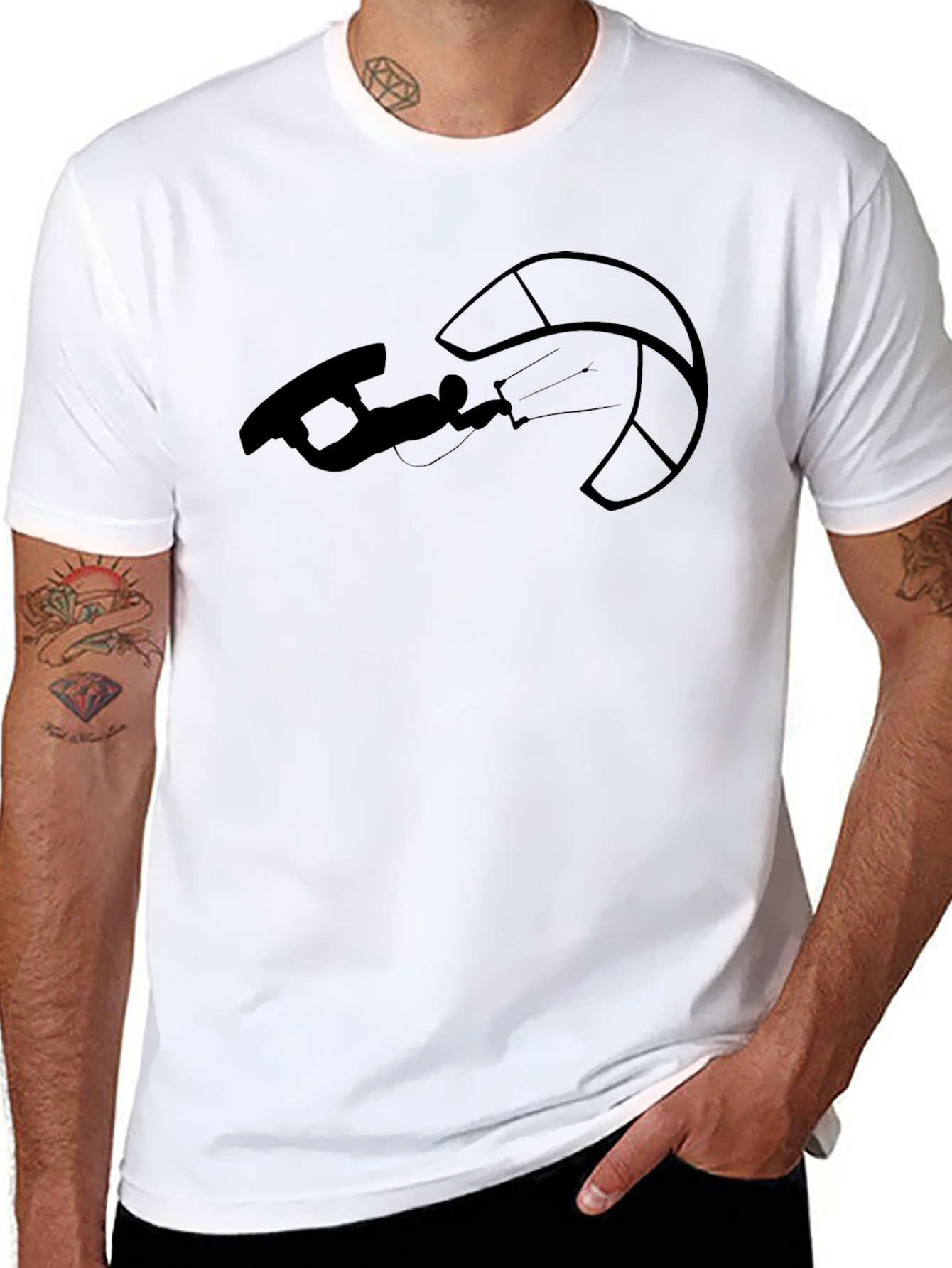 Black Kitesurfing Graphic Tee - Black Cotton T-Shirt view 8
