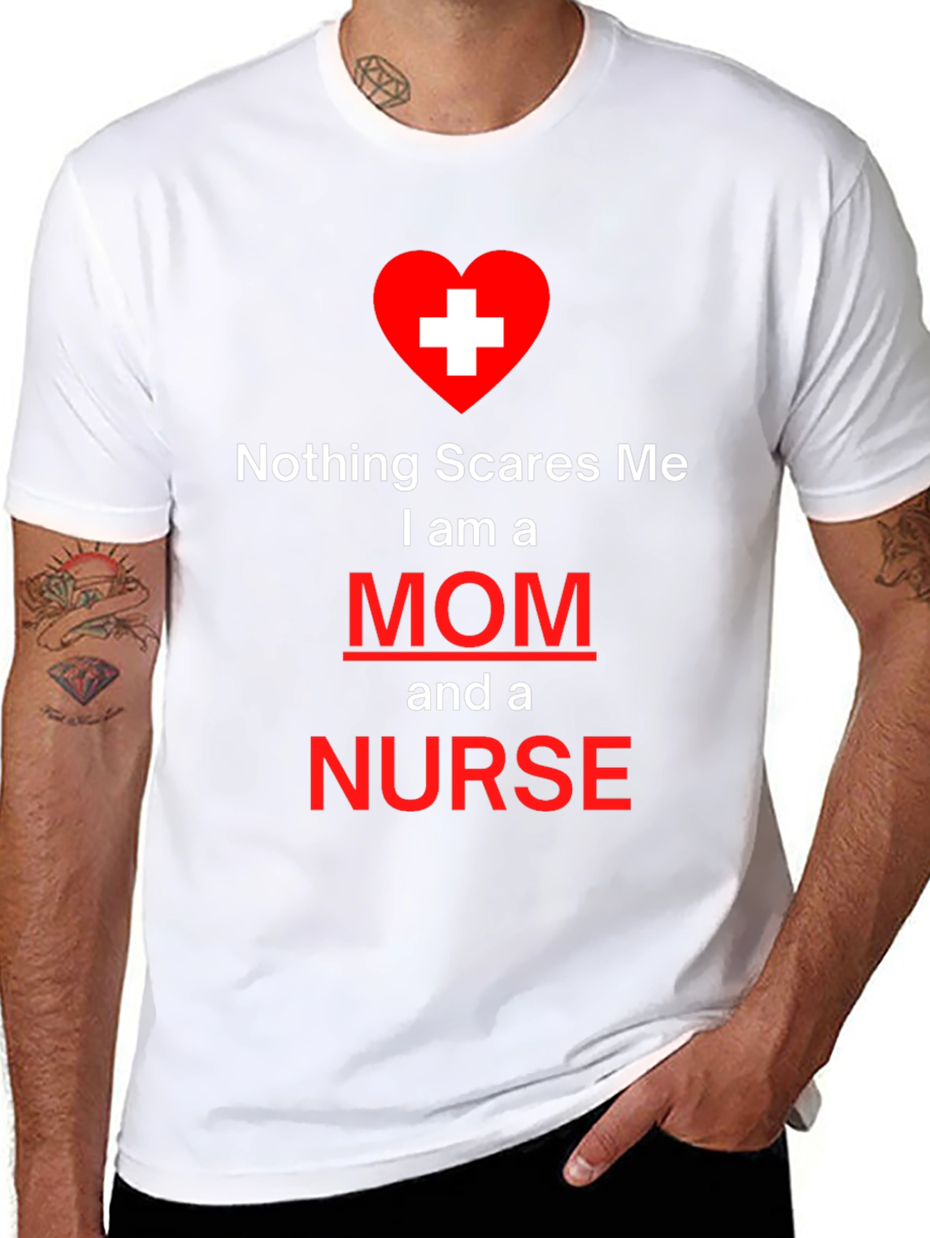 Black Nothing Scares Me Mom and Nurse T-Shirt view 8