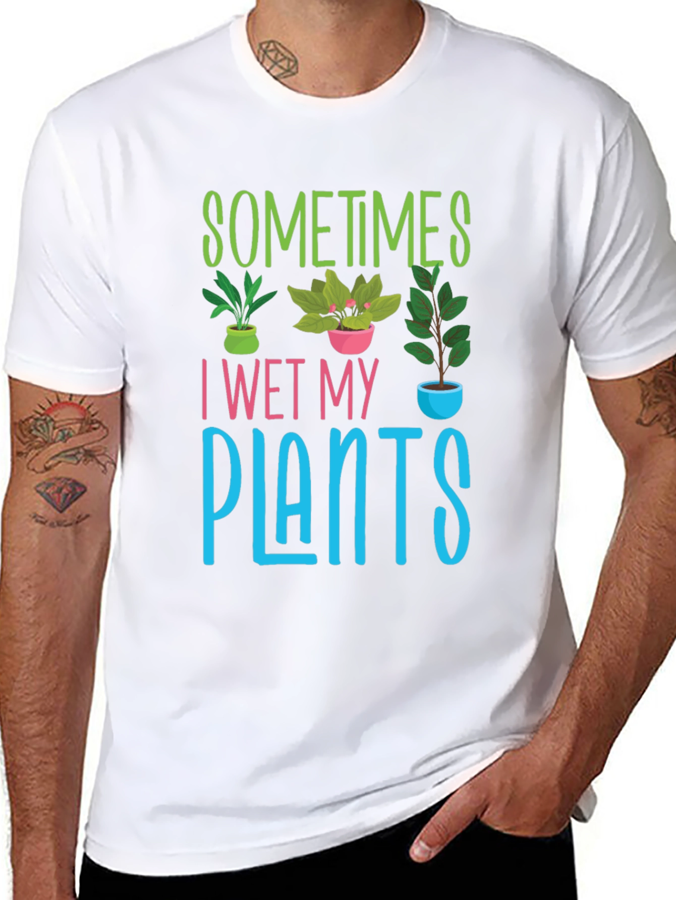 Black Sometimes I Wet My Plants T-Shirt view 8