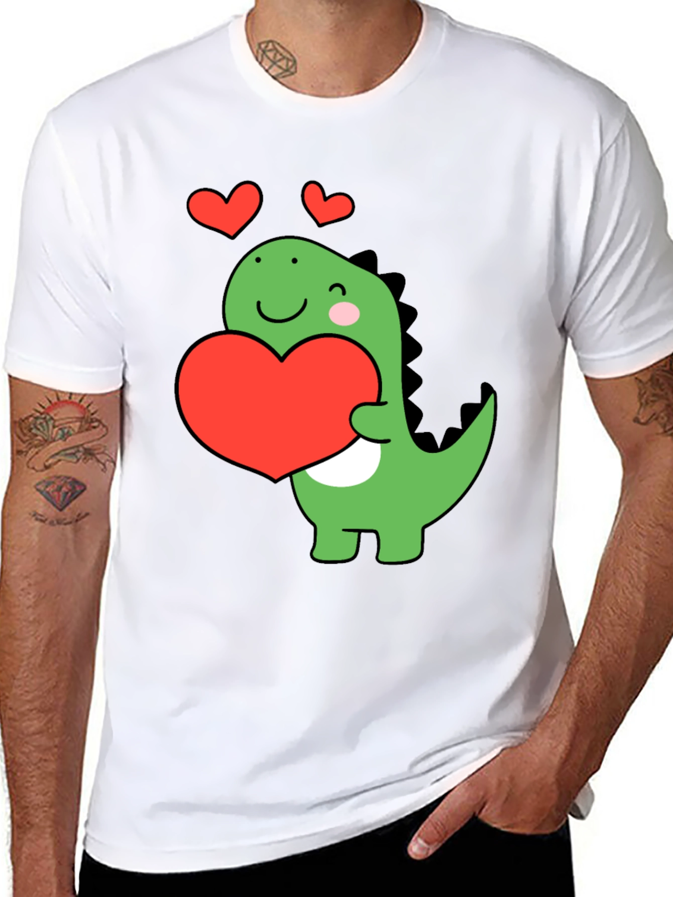 Black Cute Dinosaur Holding Heart T-Shirt view 8