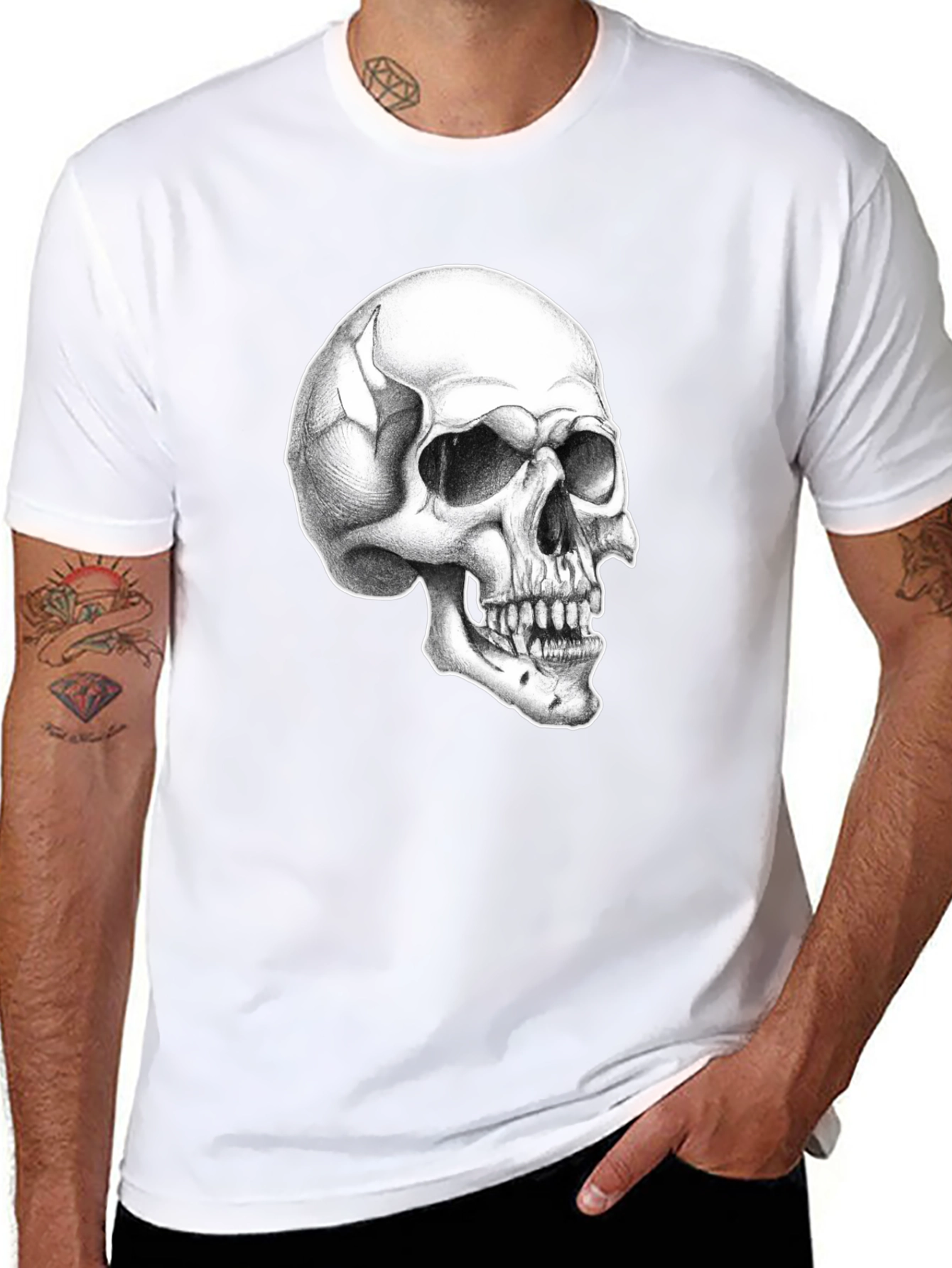 Black Skull Graphic Tee - Classic Black Cotton T-Shirt view 8