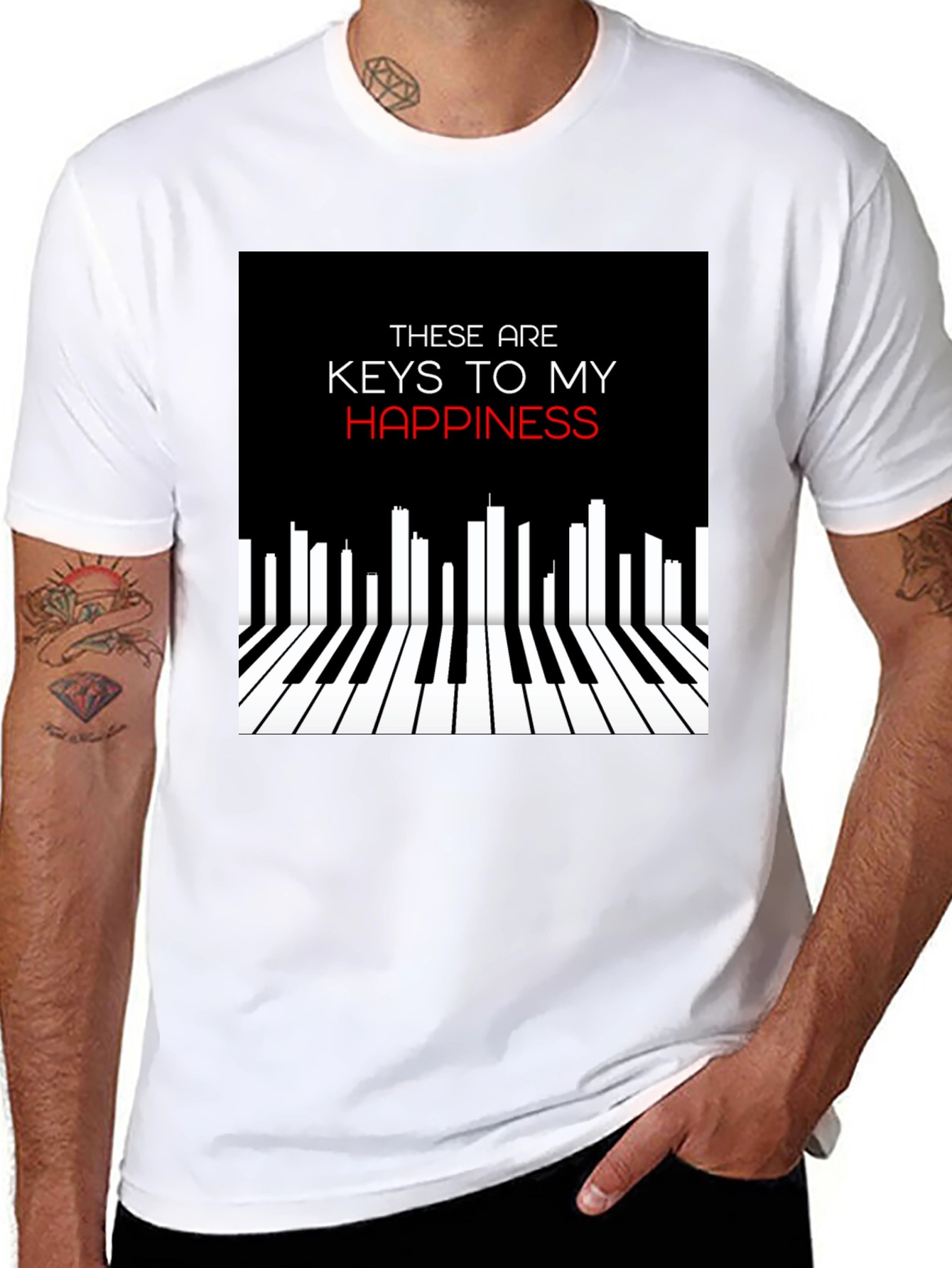 Black Piano Keys of Happiness Graphic Tee view 8