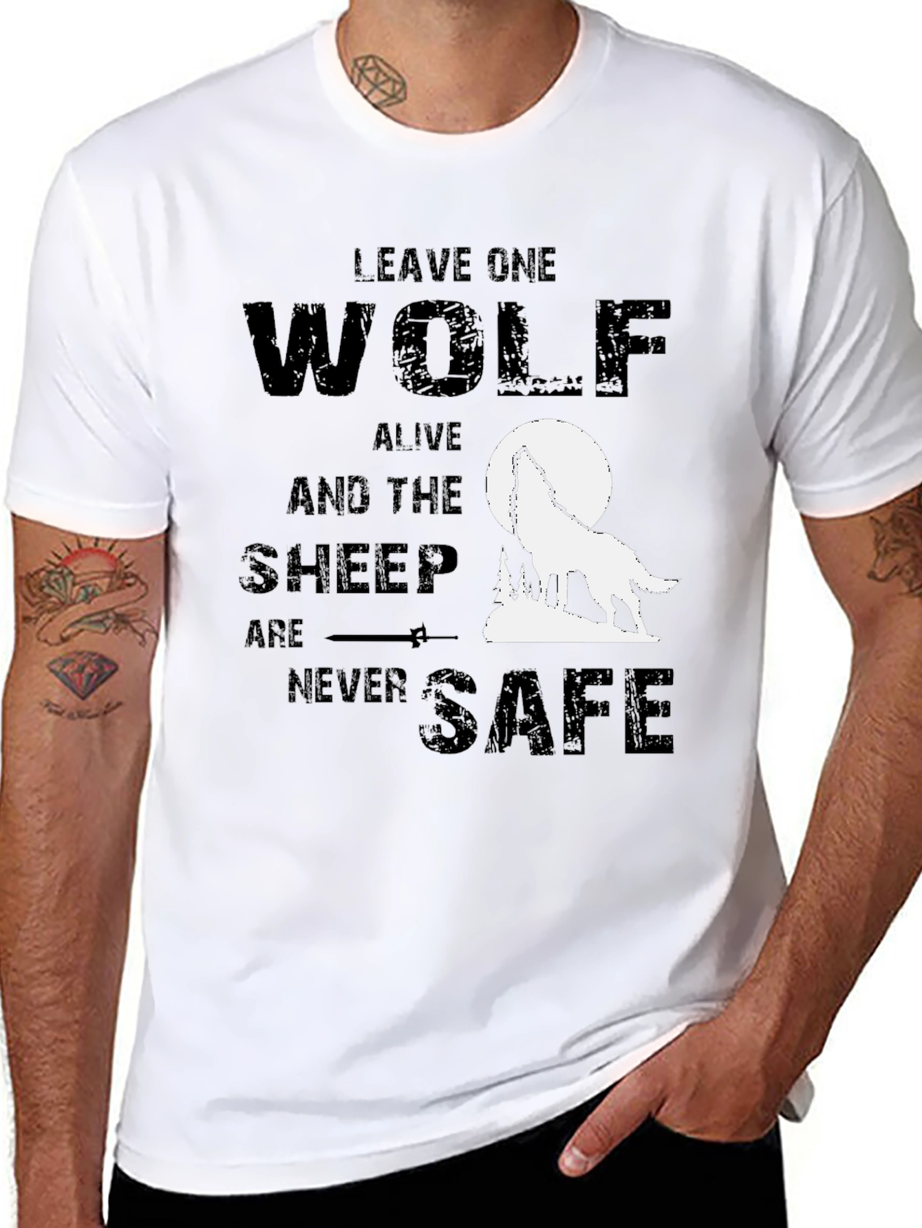 Black Wolf Graphic T-Shirt - Leave One Wolf Alive Tee view 8