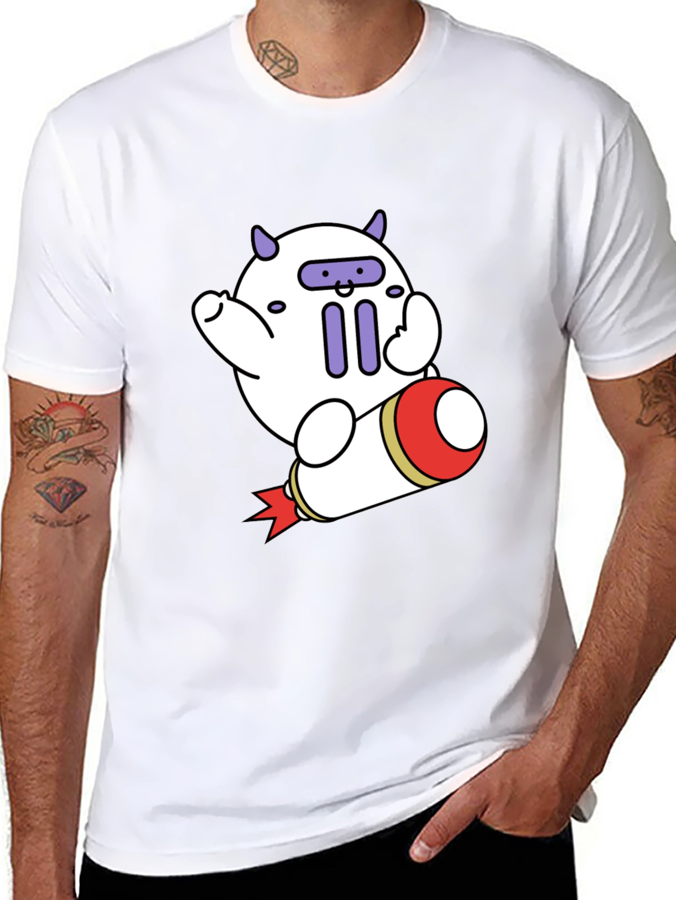 Black Cute Cartoon Rocket T-Shirt view 8